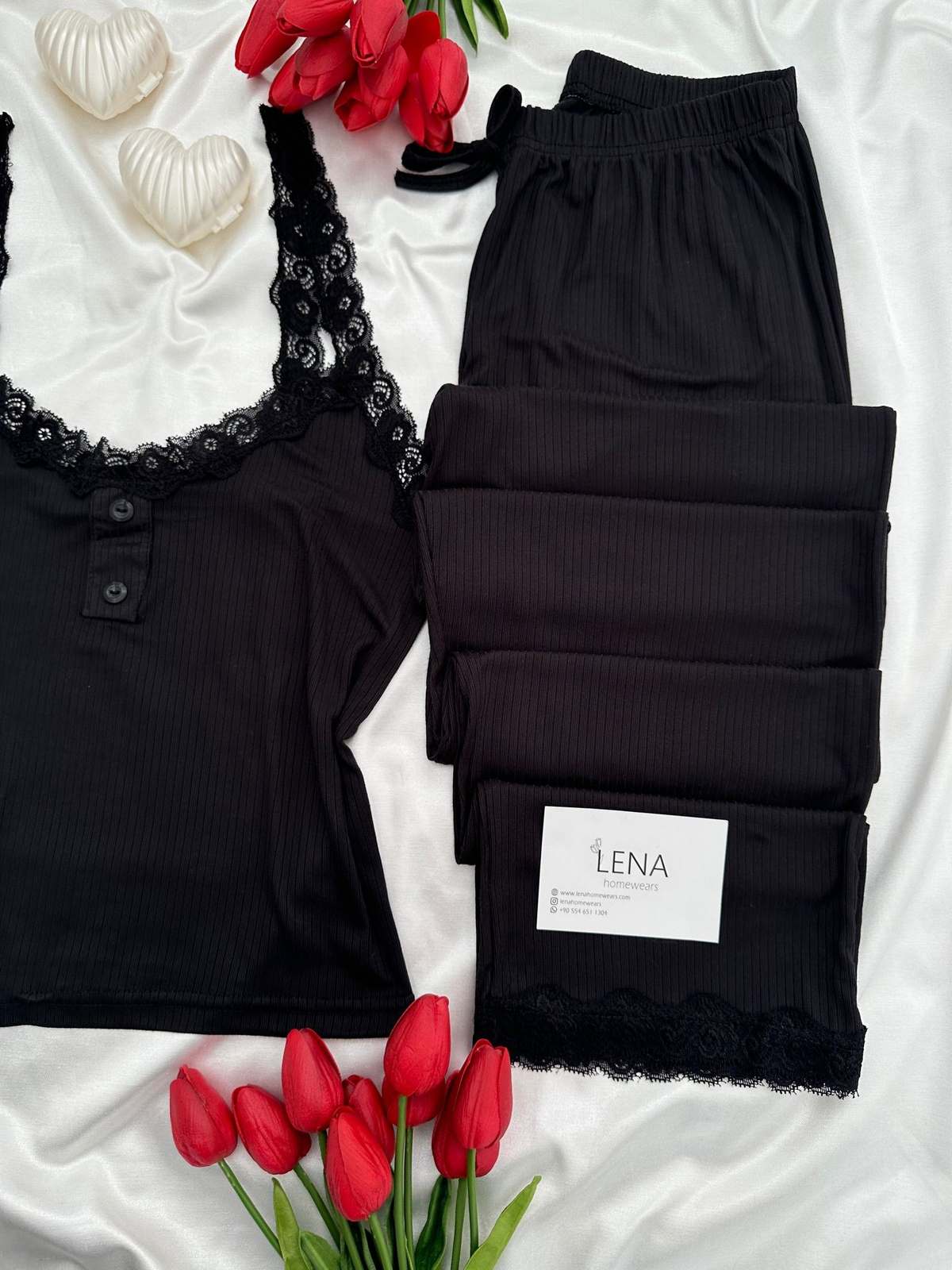 Siyah Fransis Askılı Pijama Takımı