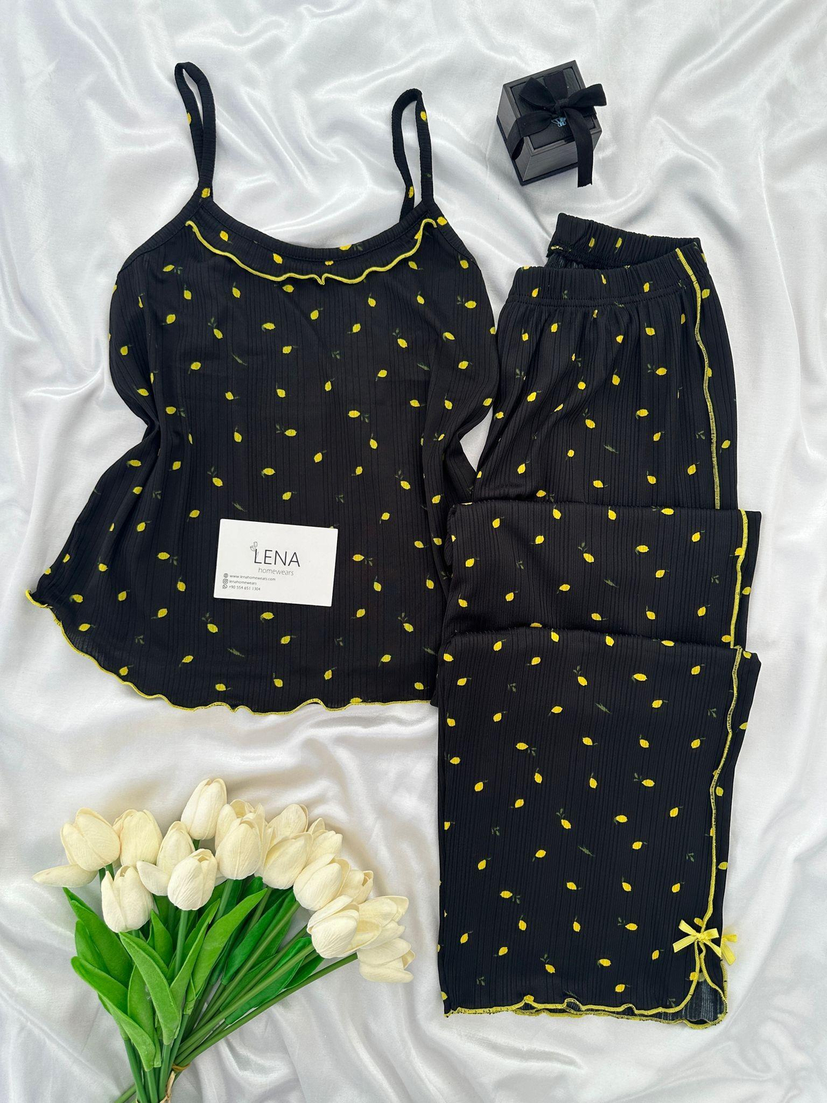 Siyah Limon Askılı Pijama Takımı