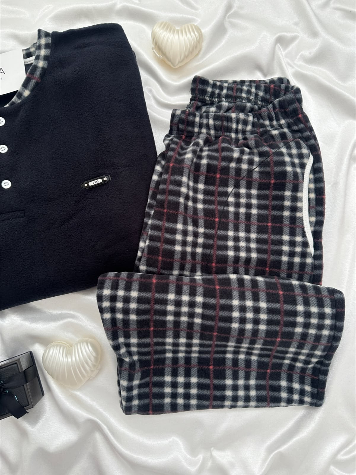 Siyah Polar Erkek Uzun kollu Pijama Takımı