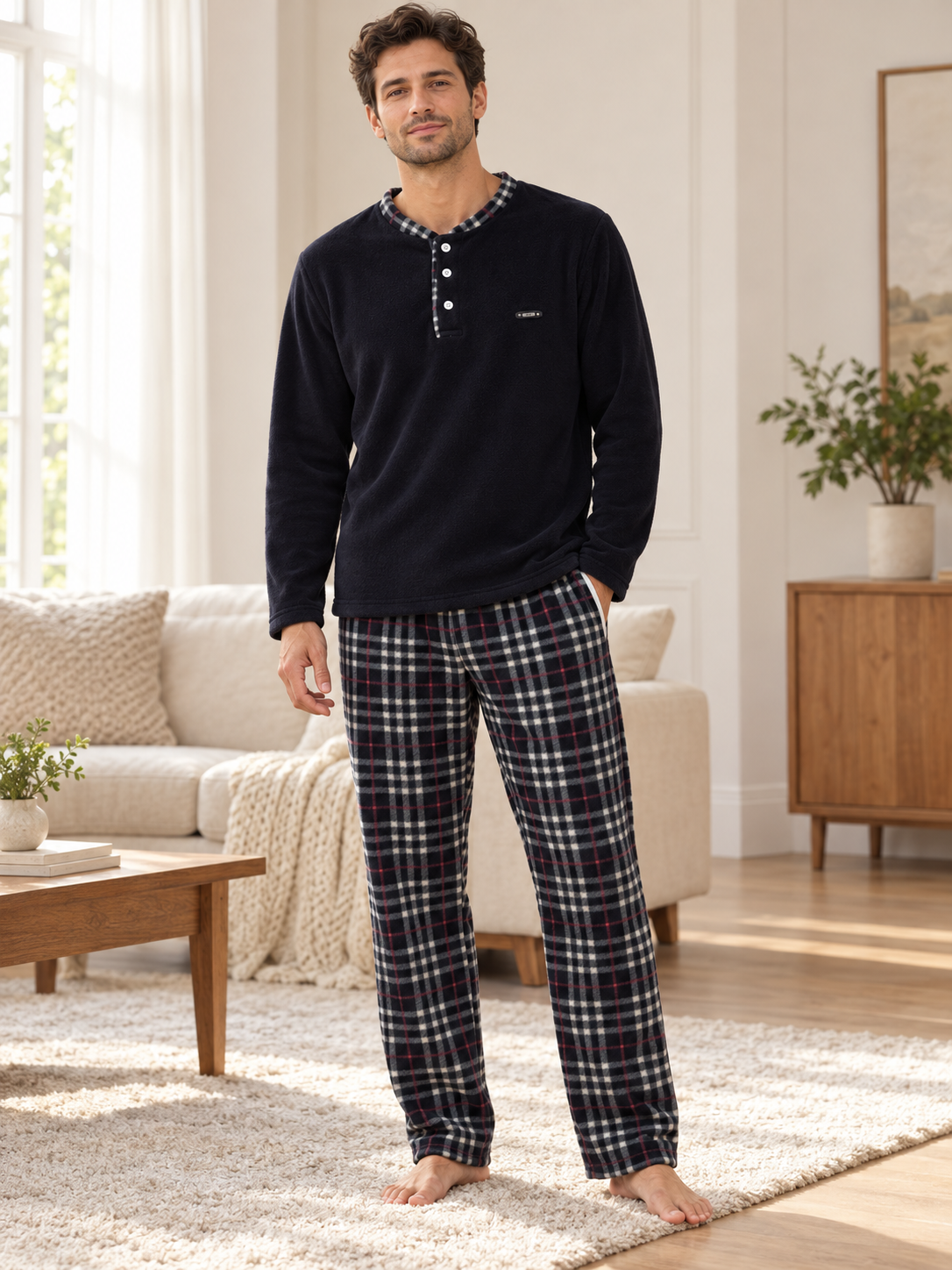 Siyah Polar Erkek Uzun kollu Pijama Takımı