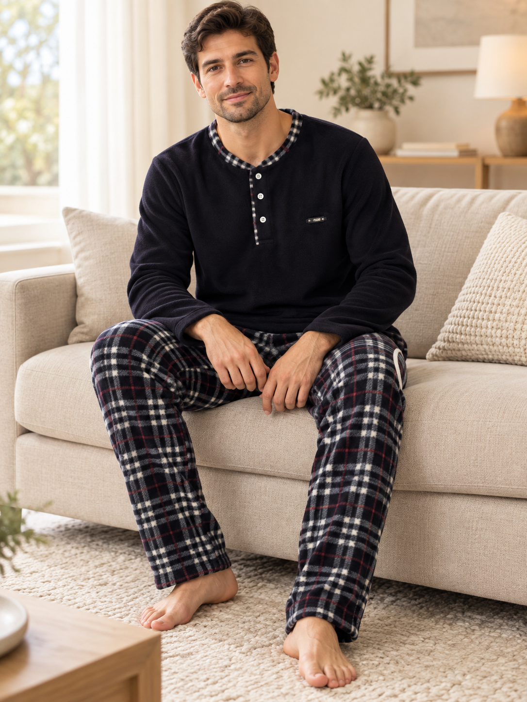 Siyah Polar Erkek Uzun kollu Pijama Takımı