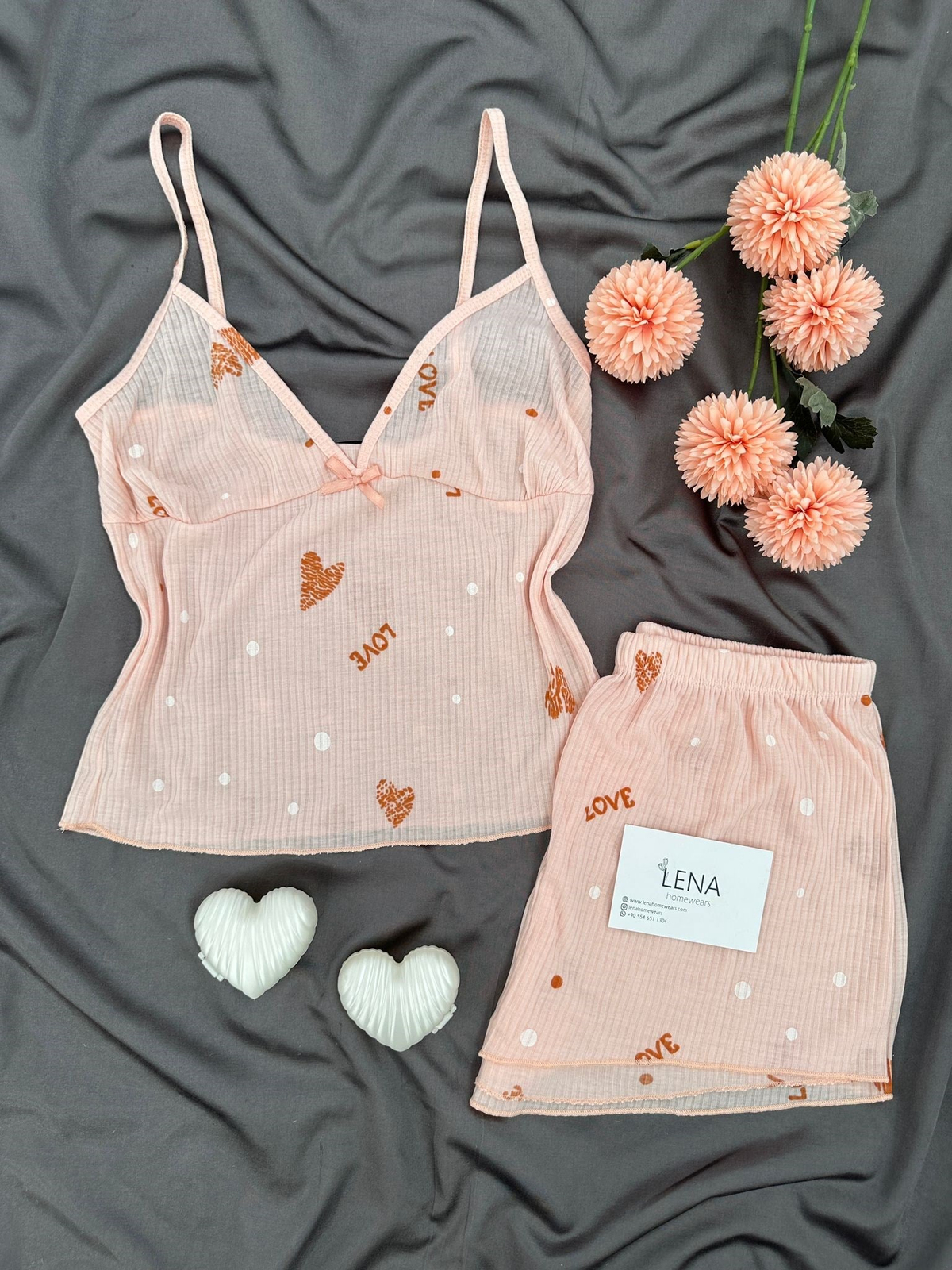 Somon Love Raporlu Şortlu Pijama Takımı