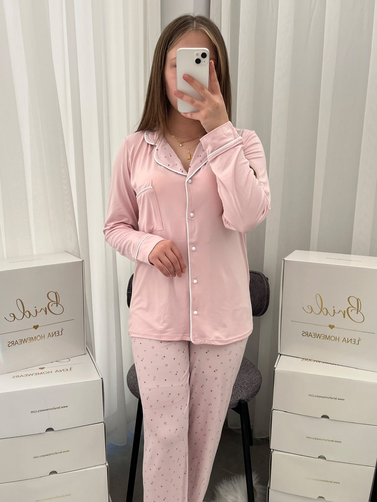 Üçgen Desenli Pembe Milan Uzun Kollu Pijama Takımı