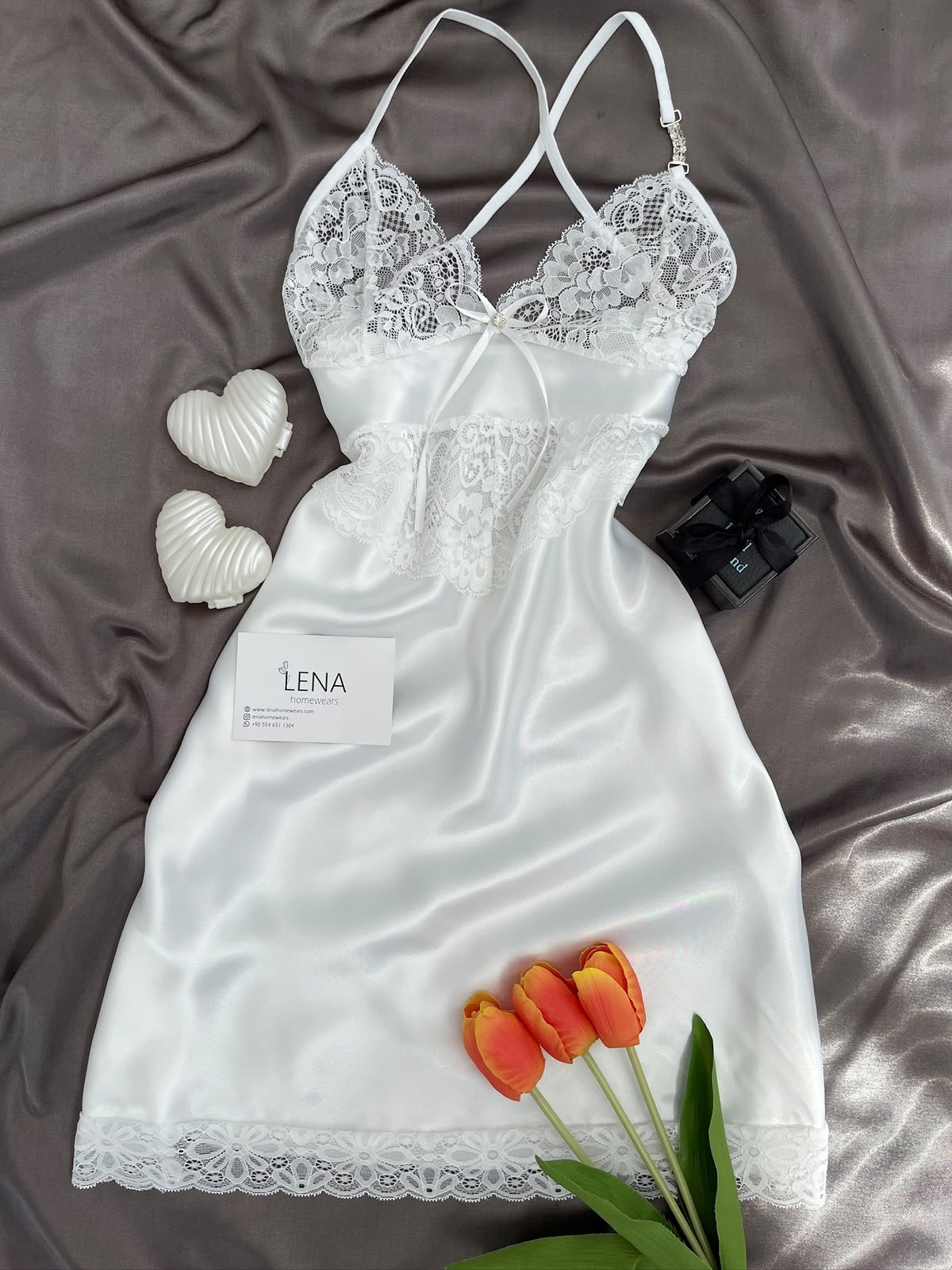 White Diva 3'lü Saten Takım