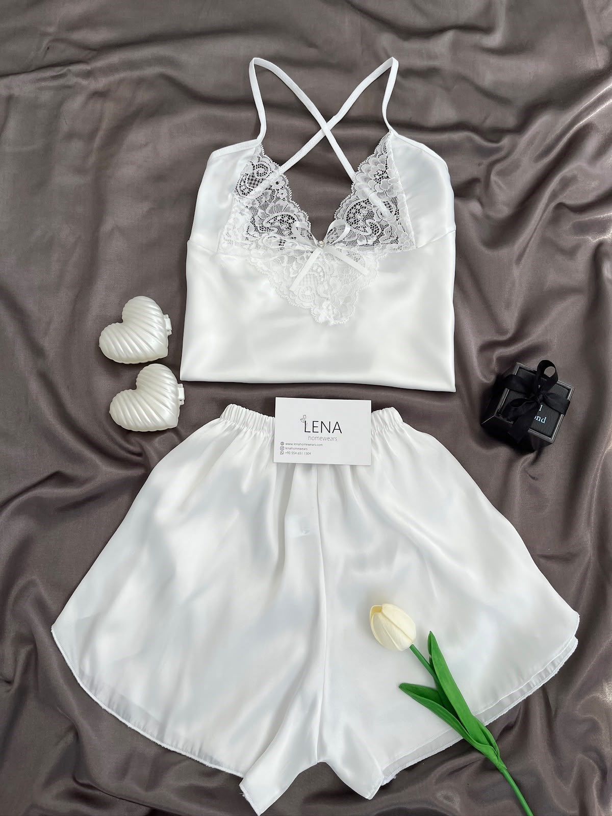 White Diva 3'lü Saten Takım