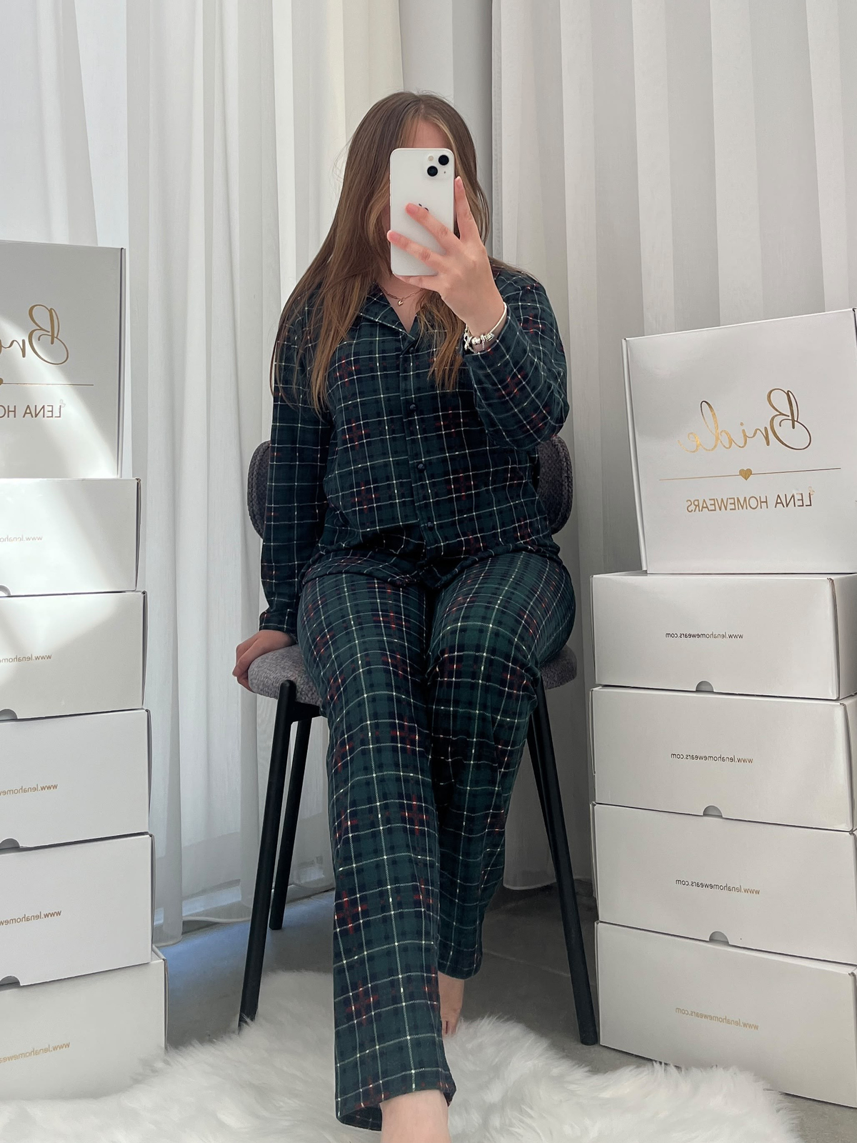 Yeşil Ekose Desenli 4'lü Termosoft Pijama Takımı