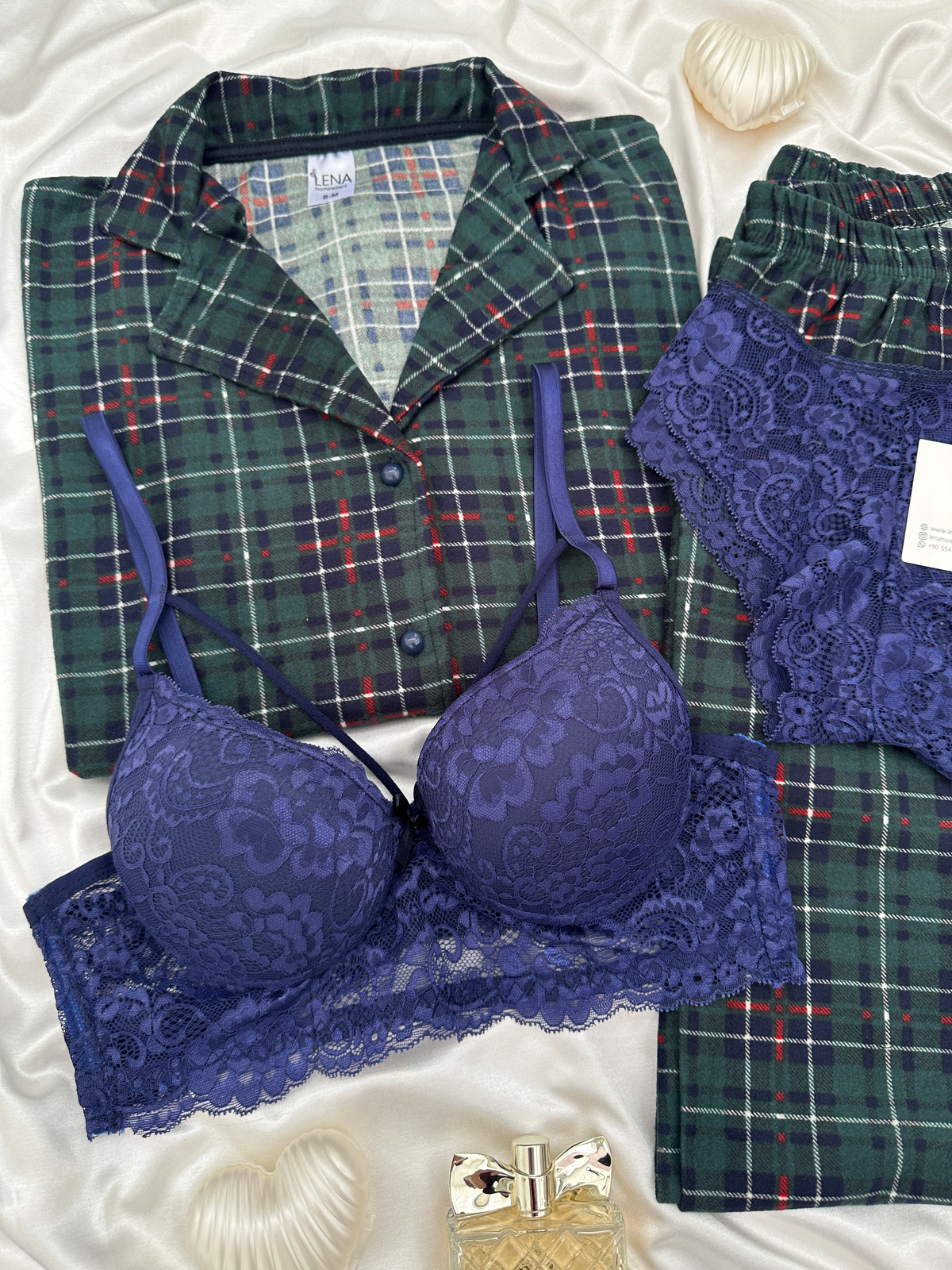 Yeşil Ekose Desenli 4'lü Termosoft Pijama Takımı