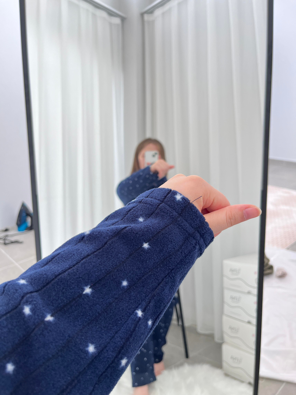 Yıldız Desenli Lacivert Polar Pijama Takımı