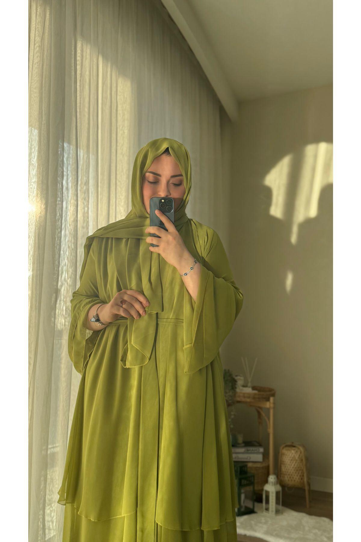 3 Kat Şifon Şalıyla Takım