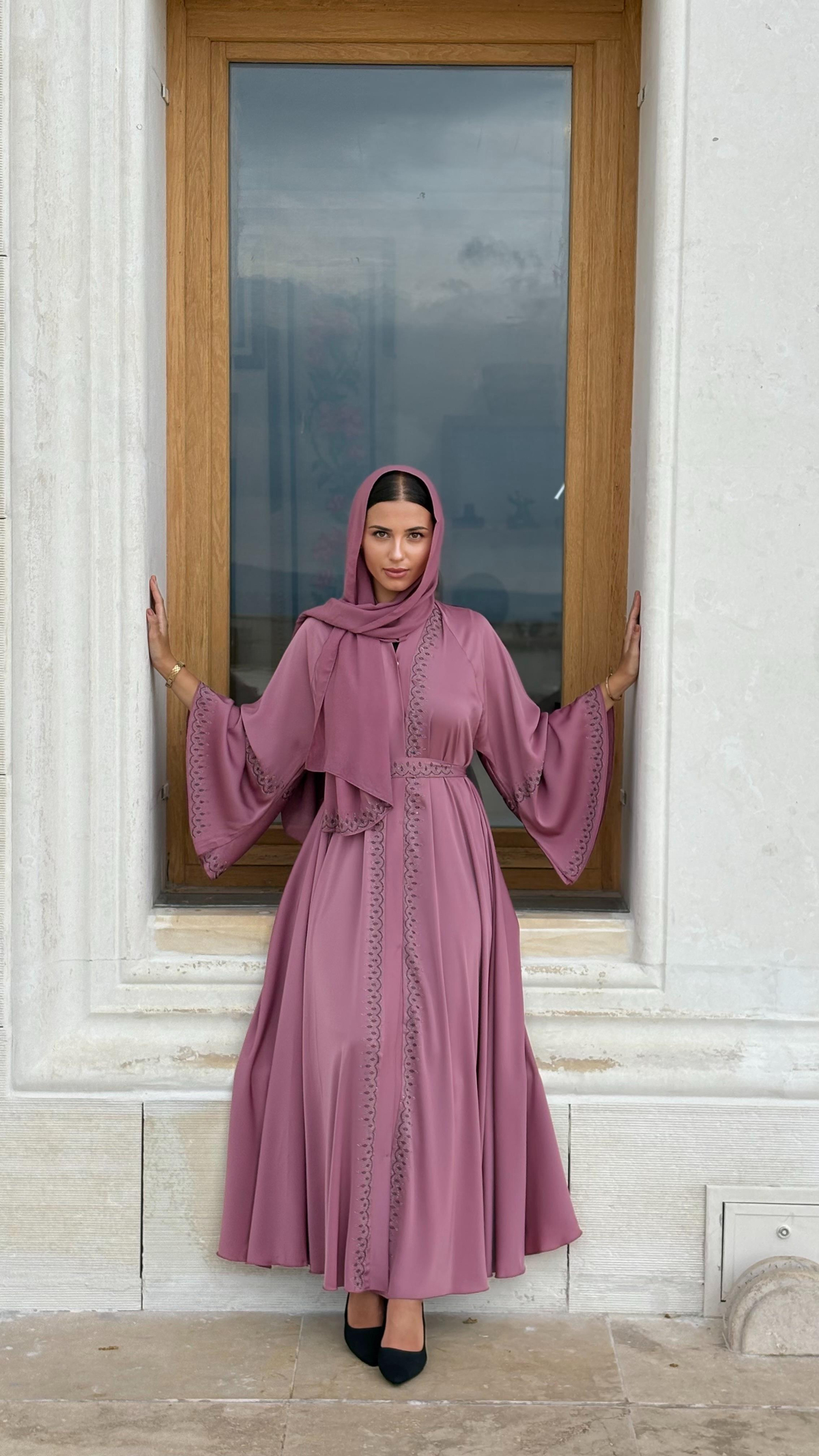 3 parça kemer ve şallı abaya