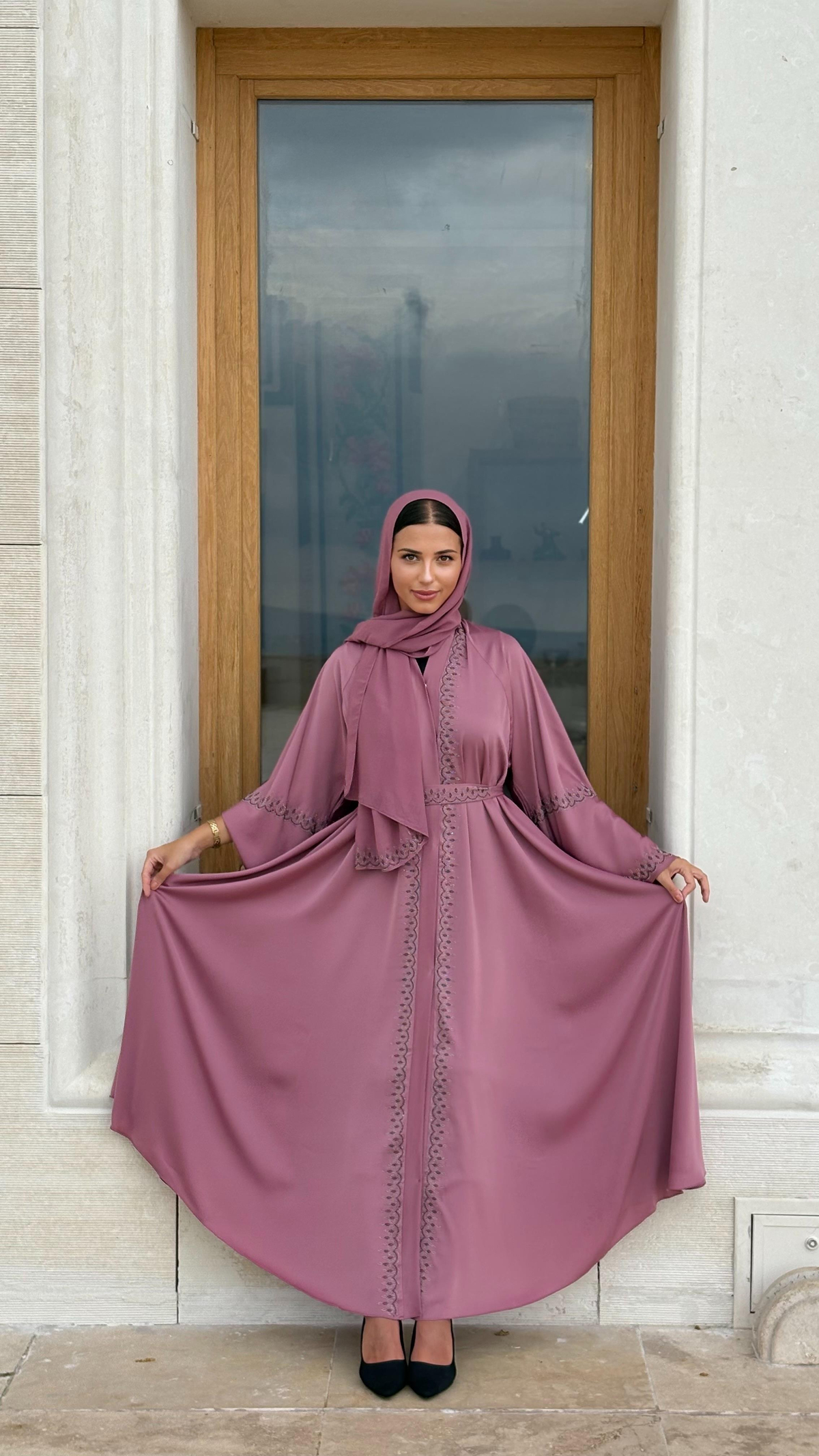 3 parça kemer ve şallı abaya