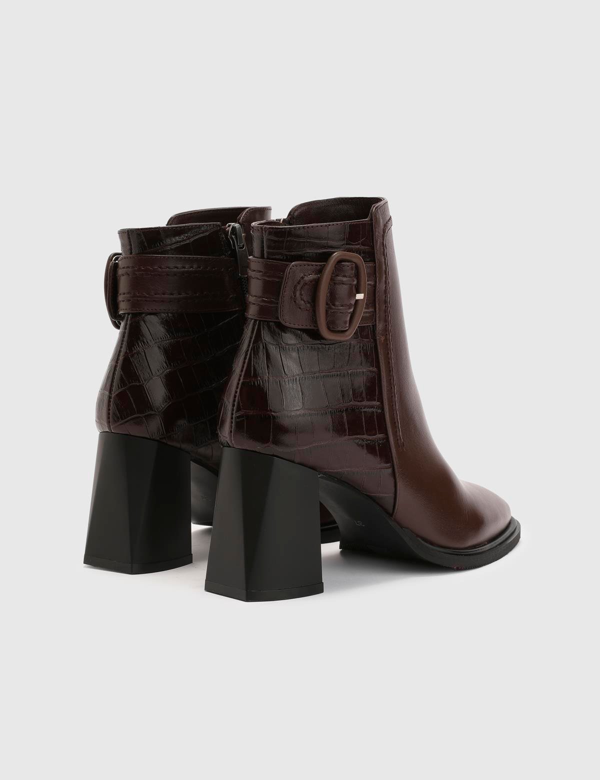 Chik Brown Crocodile Leather Women's Heeled Boot