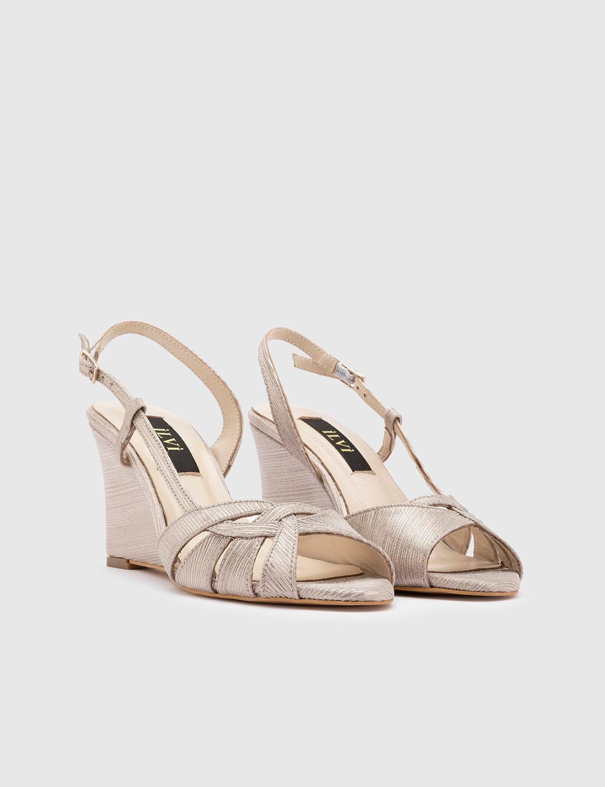 Suzume Gold Fabric-Leather Women's Heeled Sandal