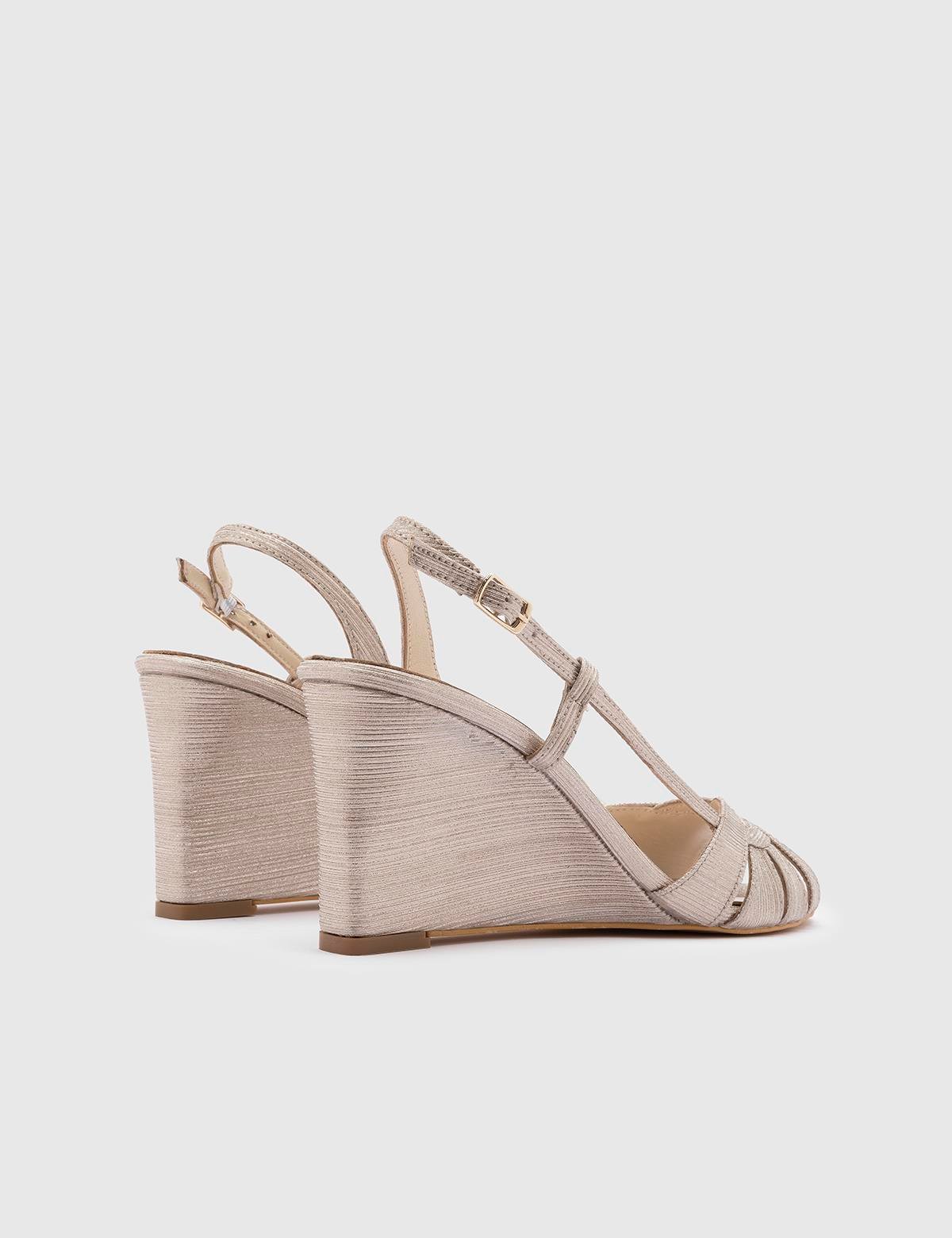 Suzume Gold Fabric-Leather Women's Heeled Sandal