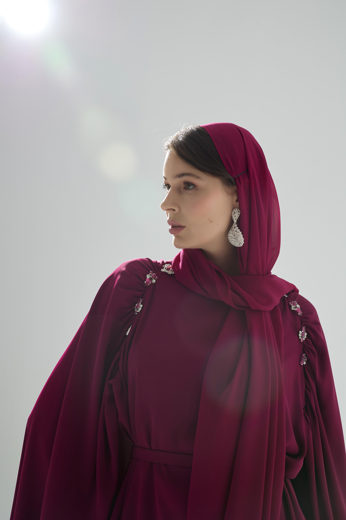 Ruby Pelerin Detaylı Taşli Tunik ve Bol Paça Pantolon 2'li Takım Bordo