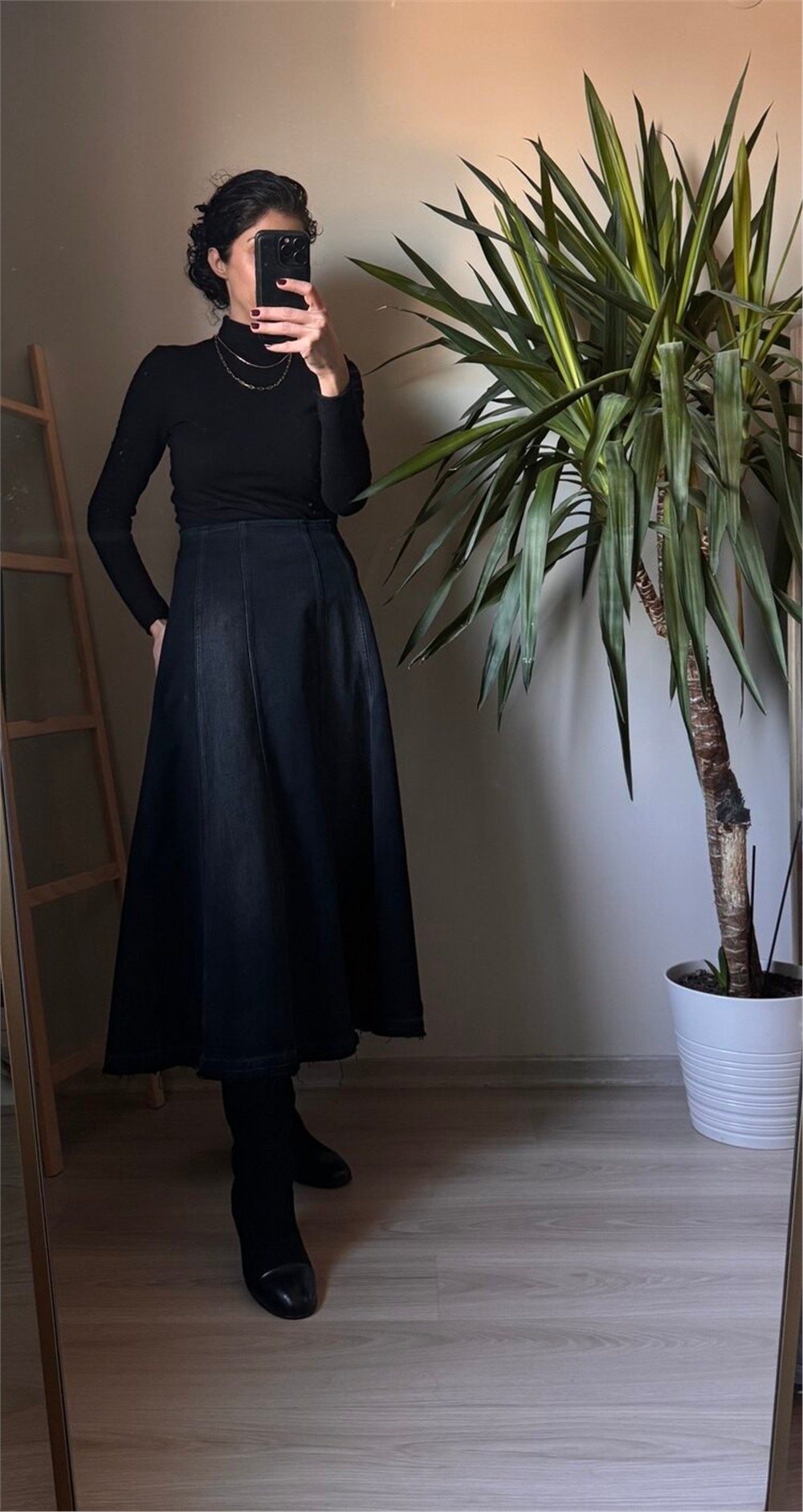 M.D denim midi etek