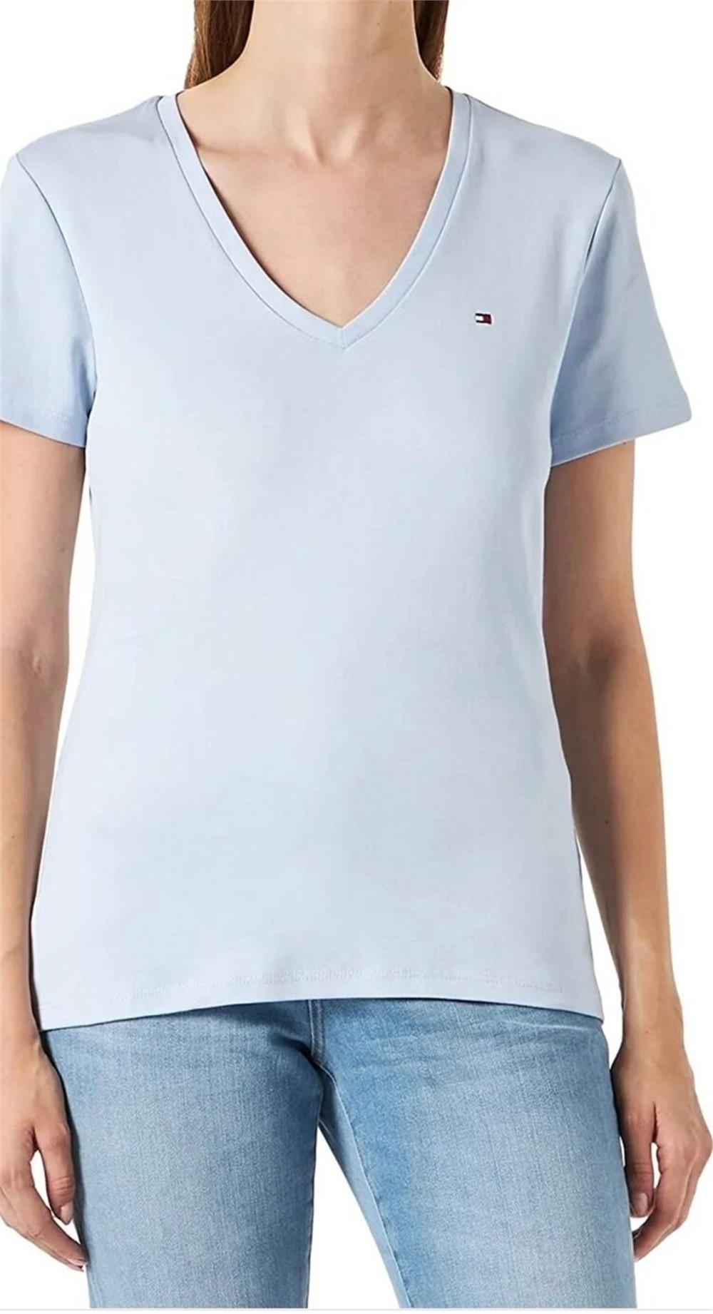 V yaka mavi basic t-shirt