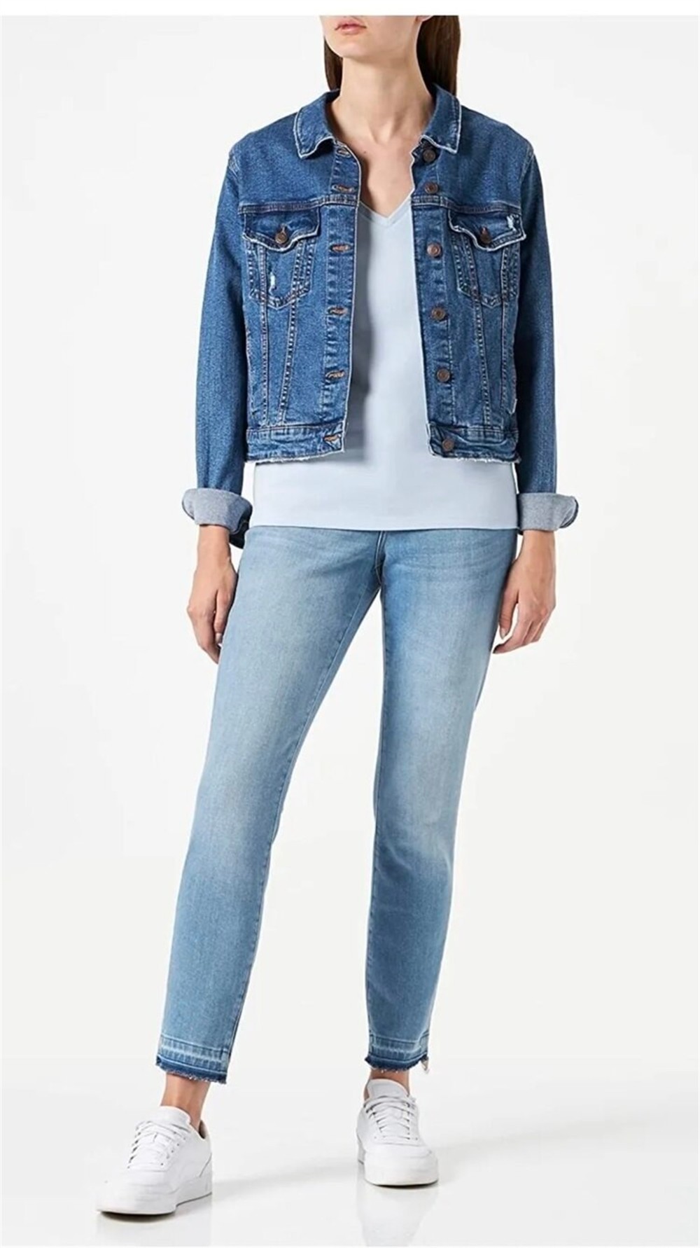 V yaka mavi basic t-shirt