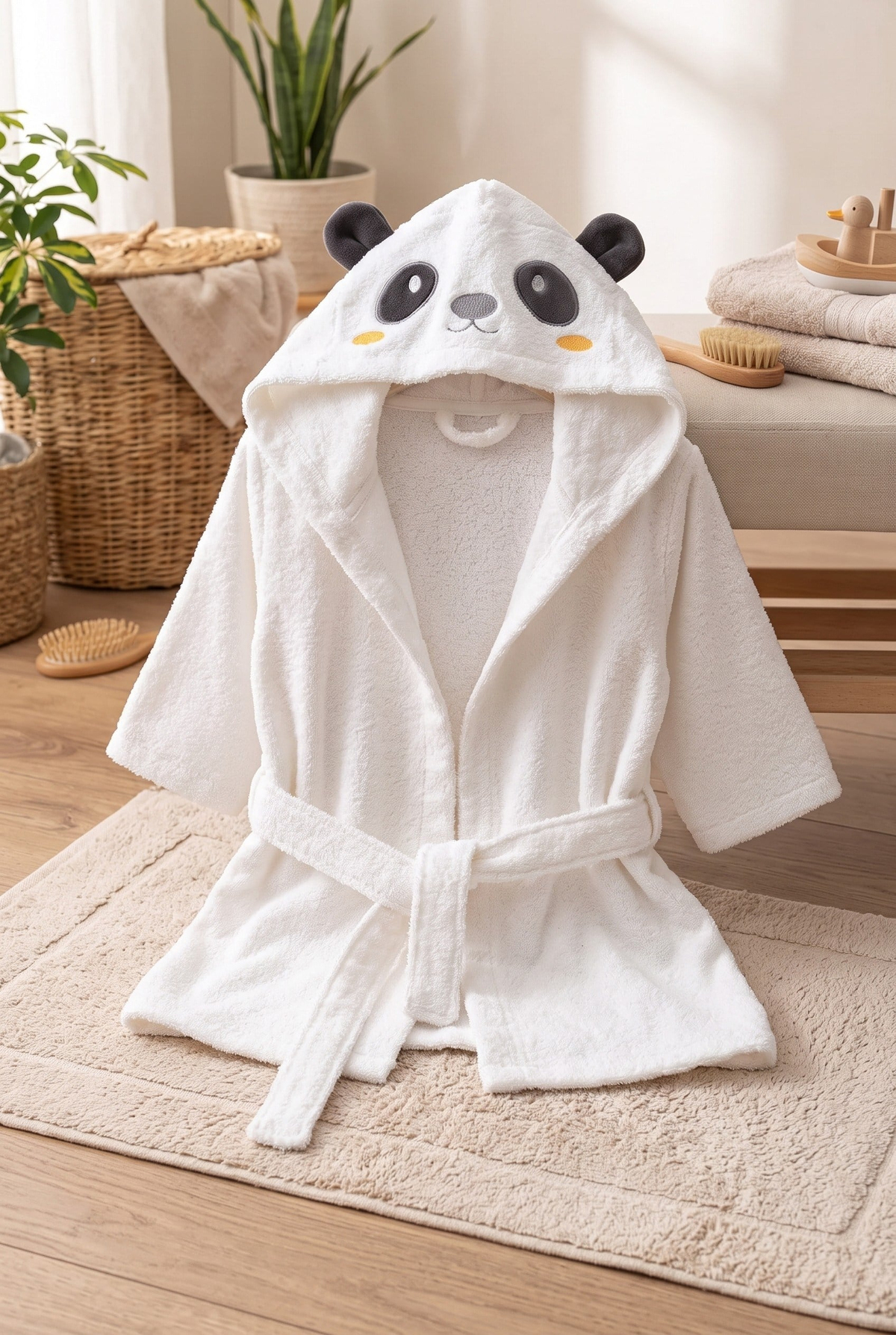  Bebek Sevimli Panda 3'Lü Bornoz seti Kutulu Bebek Bornoz Takımı