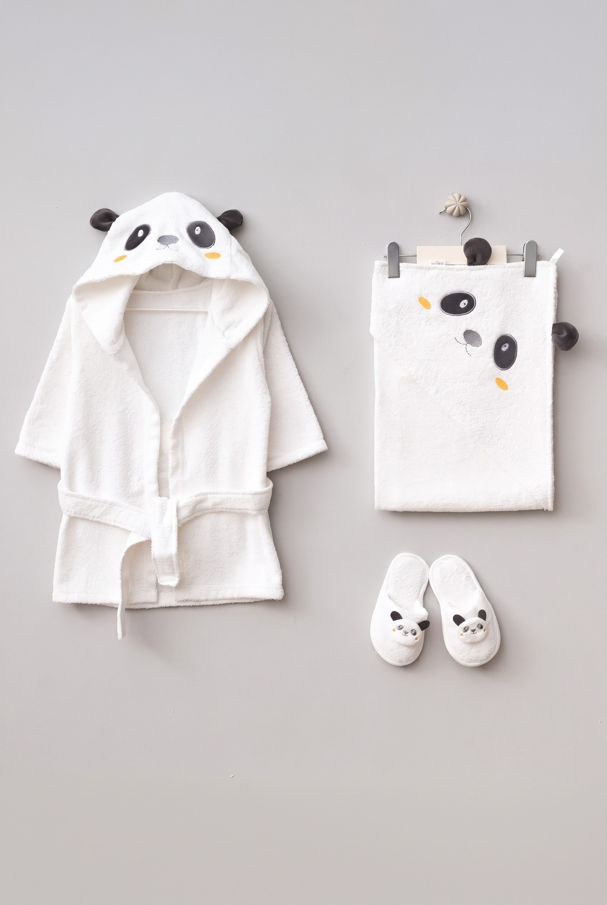  Bebek Sevimli Panda 3'Lü Bornoz seti Kutulu Bebek Bornoz Takımı