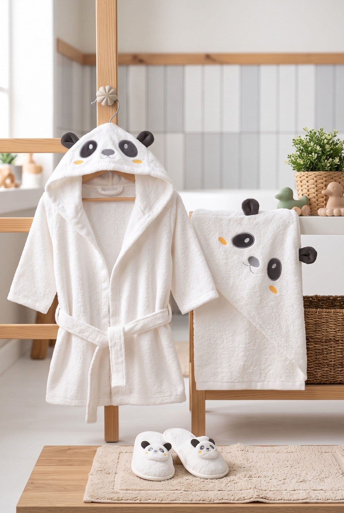  Bebek Sevimli Panda 3'Lü Bornoz seti Kutulu Bebek Bornoz Takımı