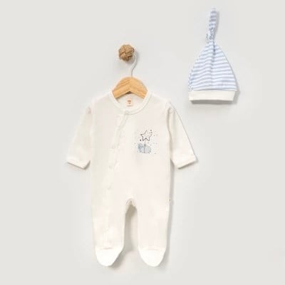 Bebek %100 Pamuklu 2'li Şapkalı Tulum Seti 0-3/3-6 Ay Yenidoğan Hastane Çıkışı Zıbın Seti