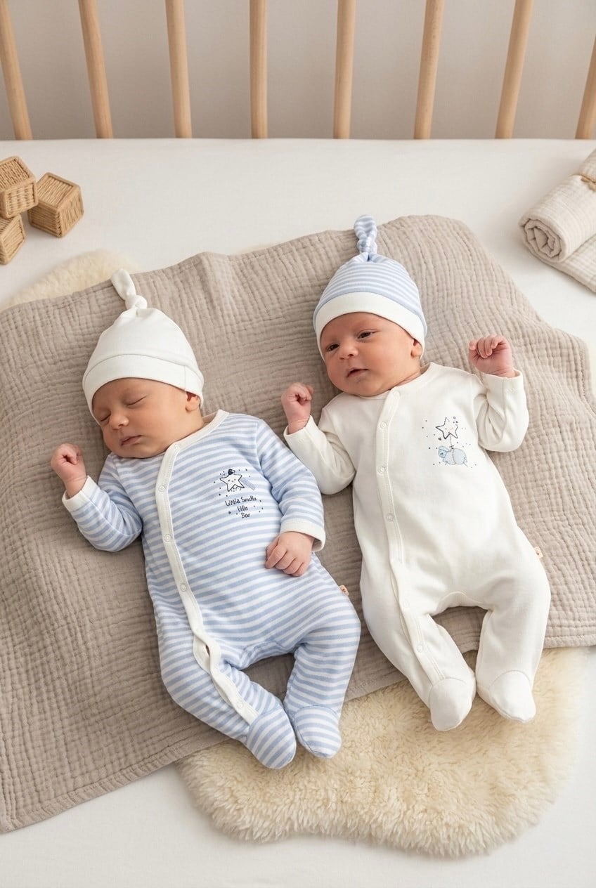 Bebek %100 Pamuklu 2'li Şapkalı Tulum Seti 0-3/3-6 Ay Yenidoğan Hastane Çıkışı Zıbın Seti