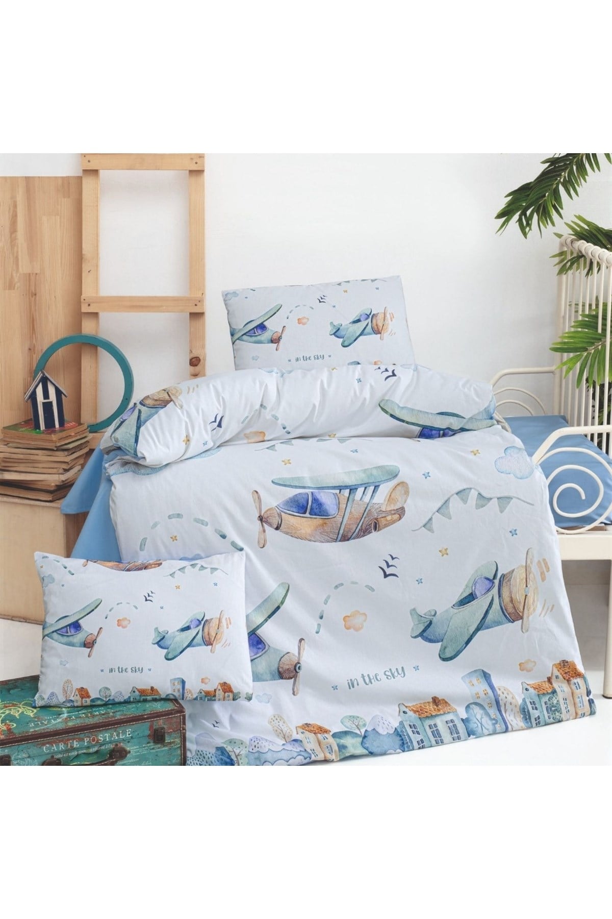 BEBEK UÇAK TEMALI %100 PAMUK NEVRESİM SETİ 100*150CM NEVRESİM TAKIMI