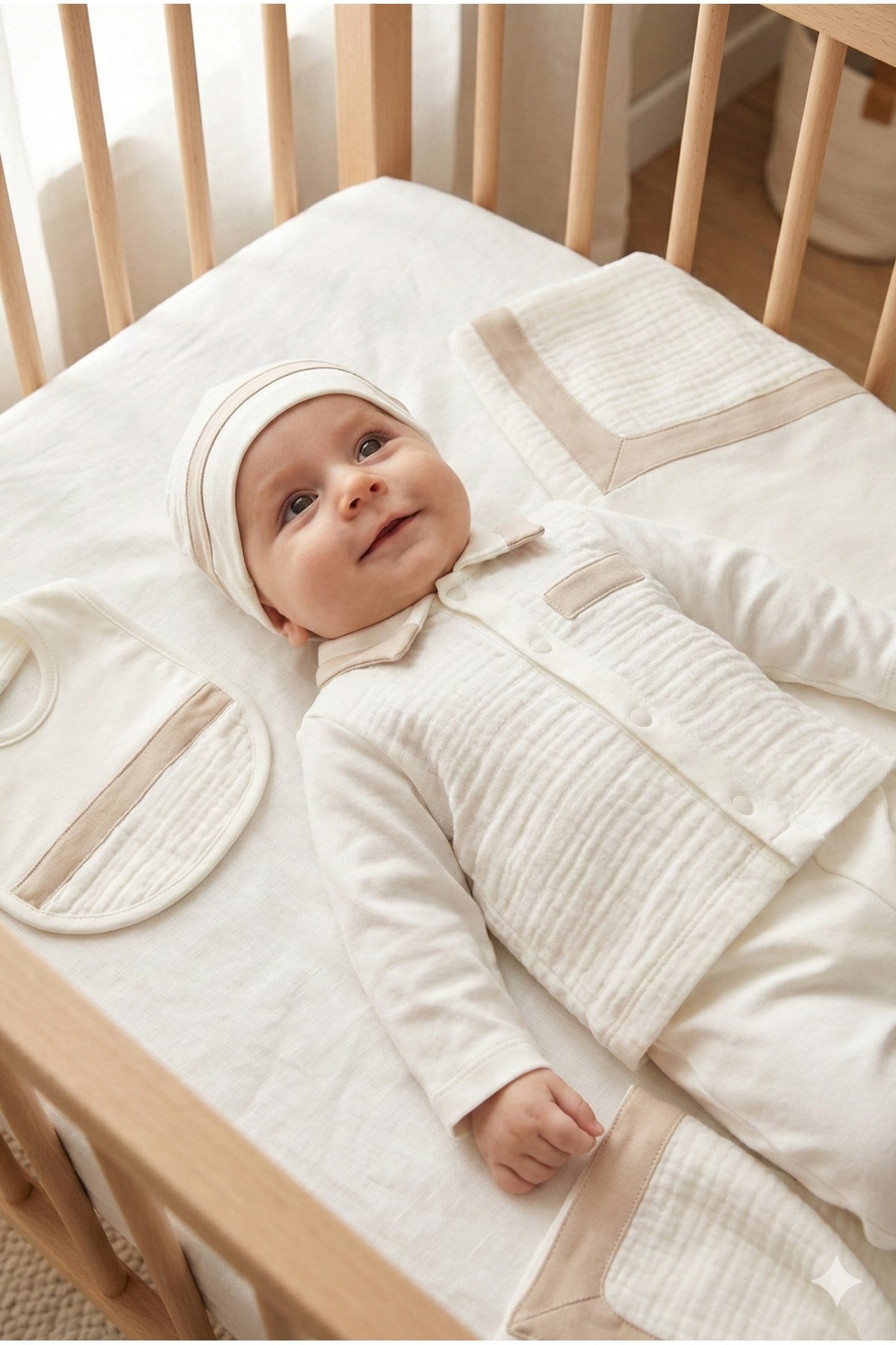 ERKEK BEBEK %100 PAMUK 5'Lİ BATTANİYELİ MÜSLİN SET YENİDOĞAN HASTANE ÇIKIŞI ZIBIN SETİ KUTULU