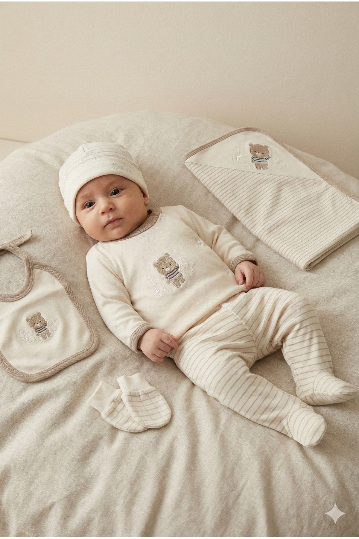 ERKEK BEBEK BABY AYICIK NAKIŞ %100 PAMUK 10'LU YENİDOĞAN HASTANE ÇIKIŞI ZIBIN SETİ KUTULU