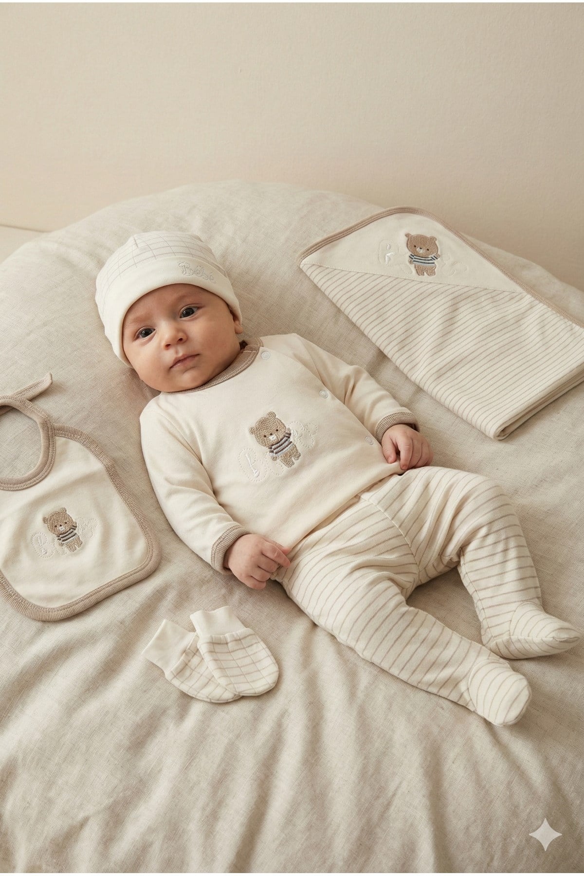 ERKEK BEBEK BABY AYICIK NAKIŞ %100 PAMUK 10'LU YENİDOĞAN HASTANE ÇIKIŞI ZIBIN SETİ KUTULU