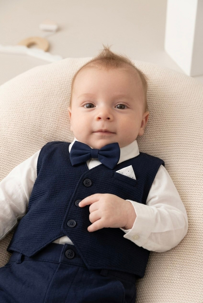 Erkek Bebek Gofreli Elegant Smokin Takımı 0-3/3-6 Ay Mevlüt Seti Yenidoğan Hastane Çıkışı