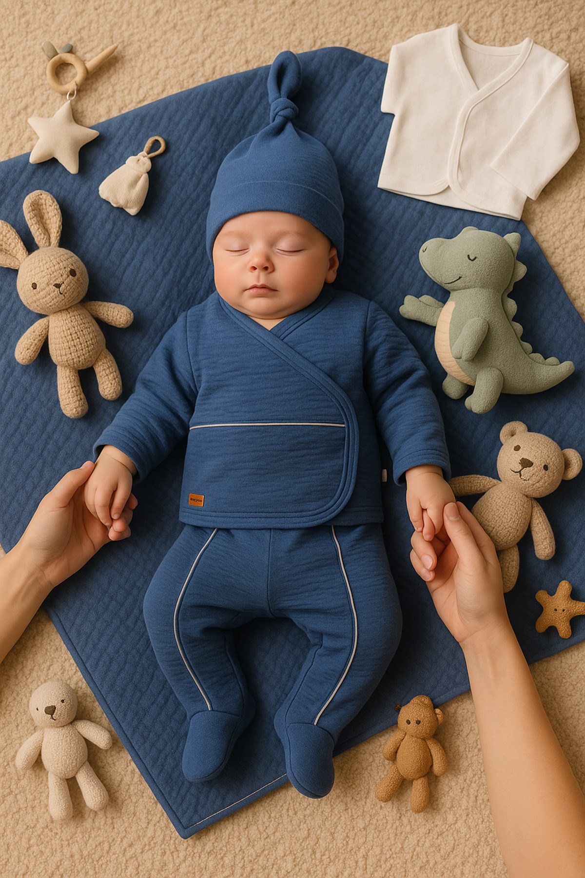 ERKEK BEBEK NAVY BLUE 10'LU YENİDOĞAN HASTANE ÇIKIŞI ZIBIN SETİ KUTULU
