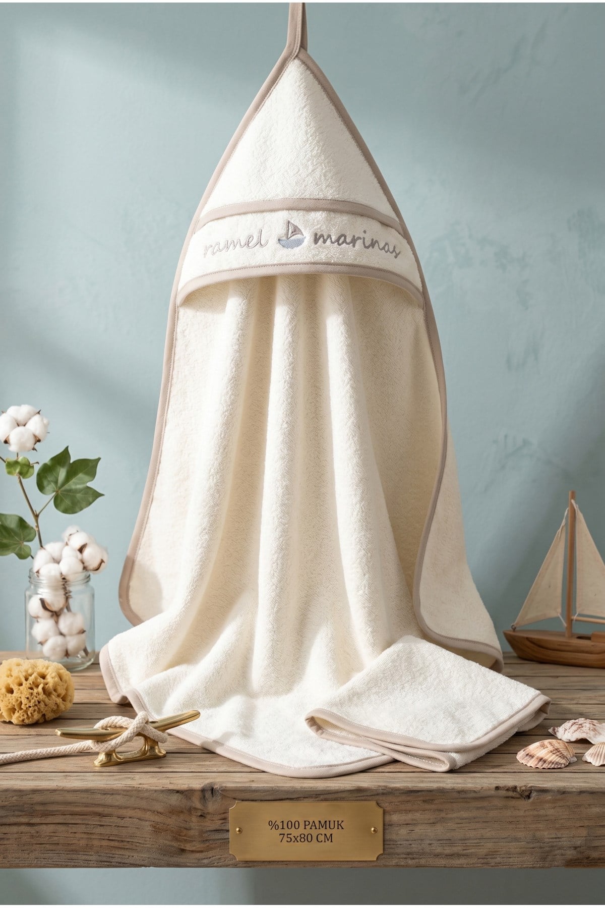 ERKEK BEBEK SİLGİ HAVLU VE KESE %100 PAMUK 75x80 CM 2'Lİ HAVLU SET