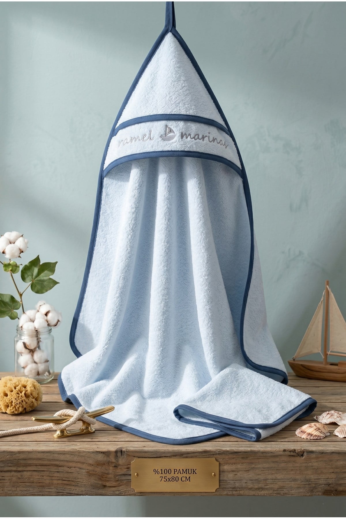 ERKEK BEBEK SİLGİ HAVLU VE KESE %100 PAMUK 75x80 CM 2'Lİ HAVLU SET