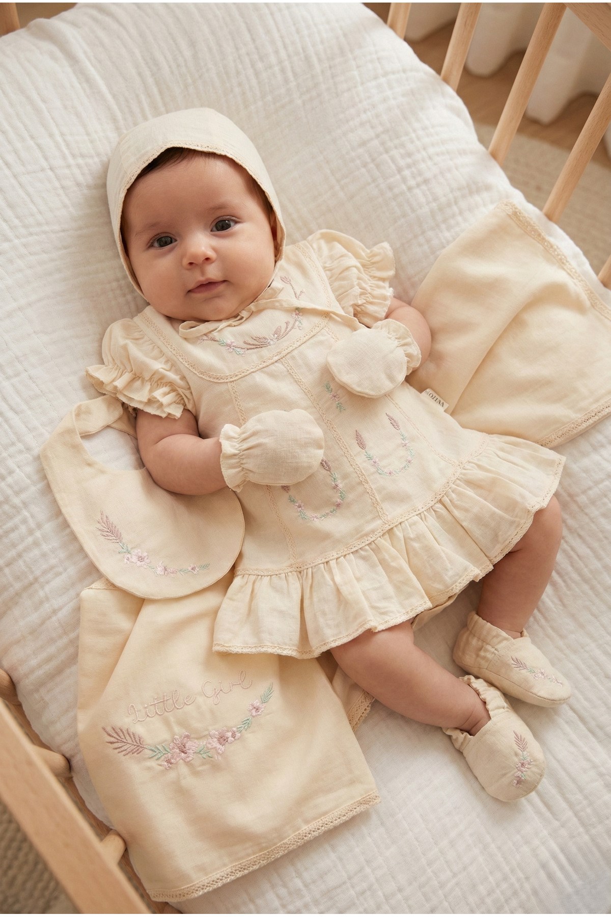KIZ BEBEK %100 PAMUK BATTANİYELİ LİTTLE GİRL 6'LI YENİDOĞAN HASTANE ÇIKIŞI ZIBIN SETİ