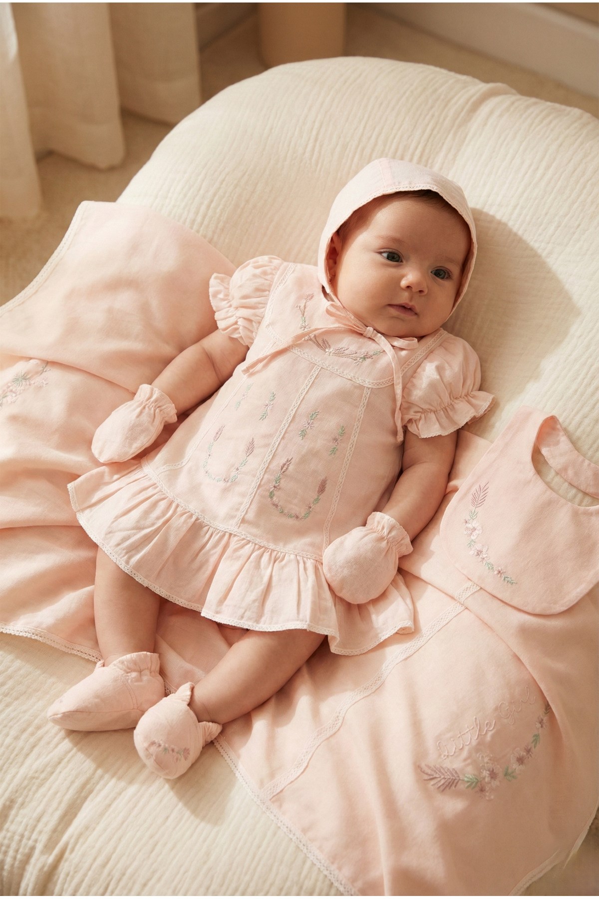 KIZ BEBEK %100 PAMUK BATTANİYELİ LİTTLE GİRL 6'LI YENİDOĞAN HASTANE ÇIKIŞI ZIBIN SETİ