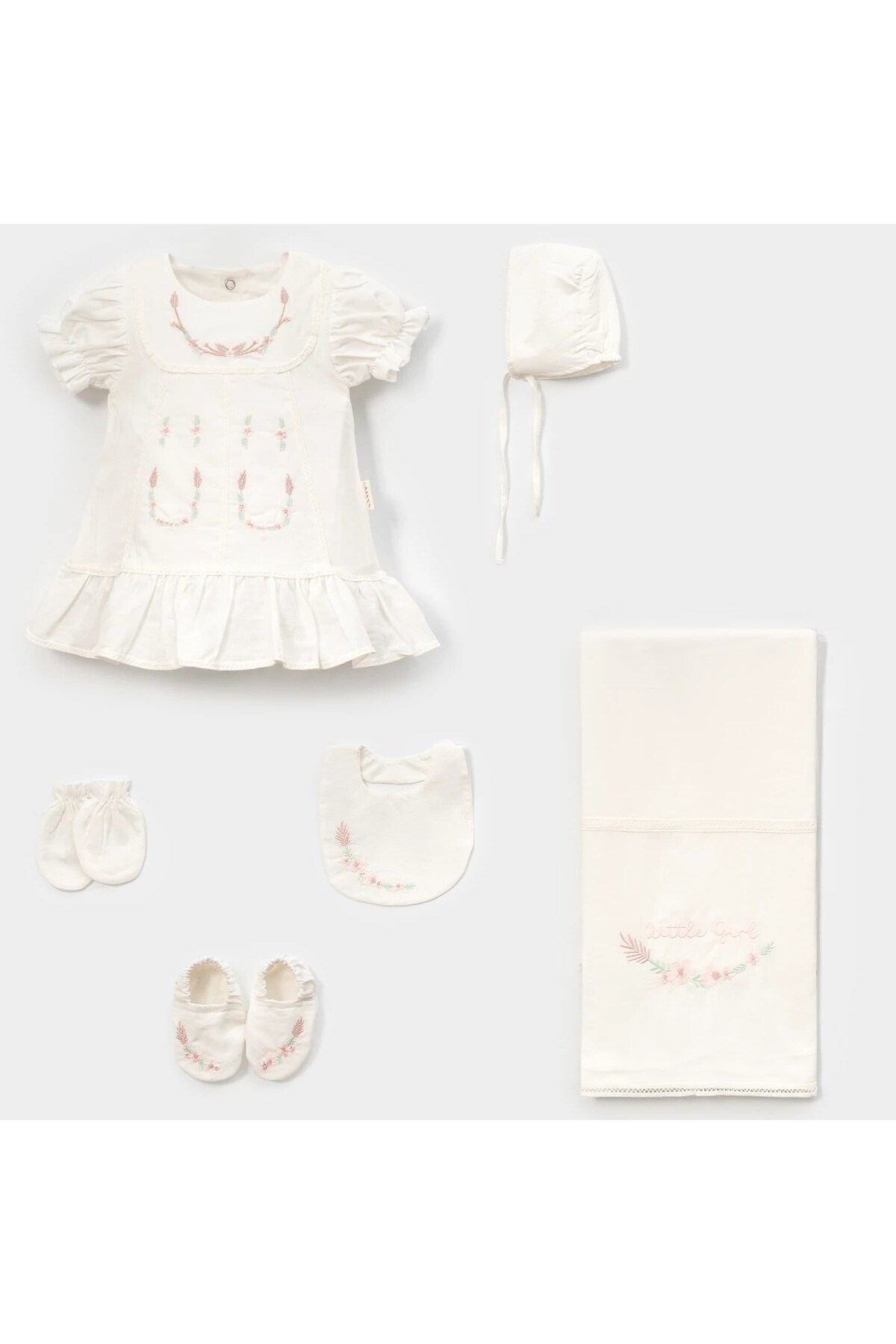 KIZ BEBEK %100 PAMUK BATTANİYELİ LİTTLE GİRL 6'LI YENİDOĞAN HASTANE ÇIKIŞI ZIBIN SETİ