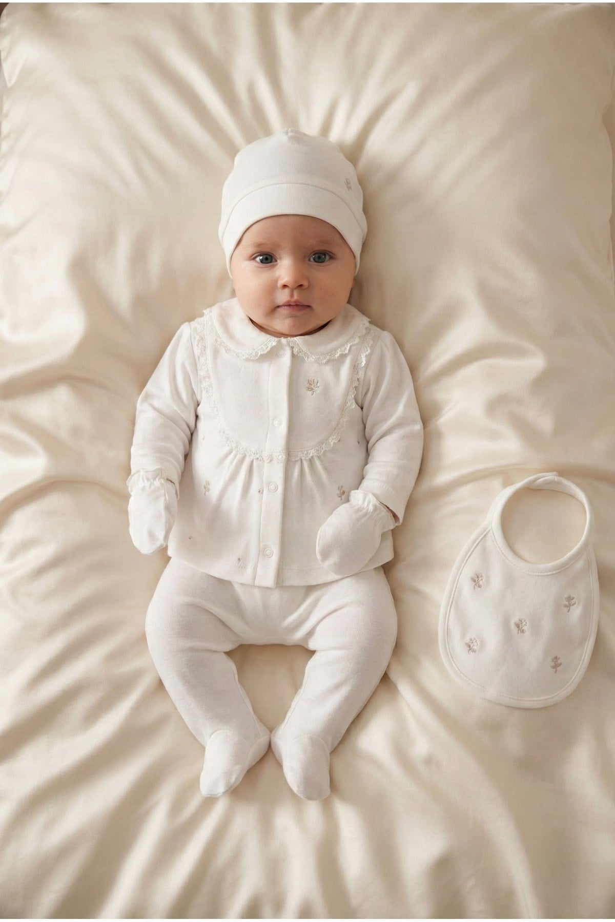 KIZ BEBEK %100 PAMUK ÇİÇEK NAKIŞLI 5'Lİ YENİDOĞAN HASTANE ÇIKIŞI ZIBIN SETİ KUTULU