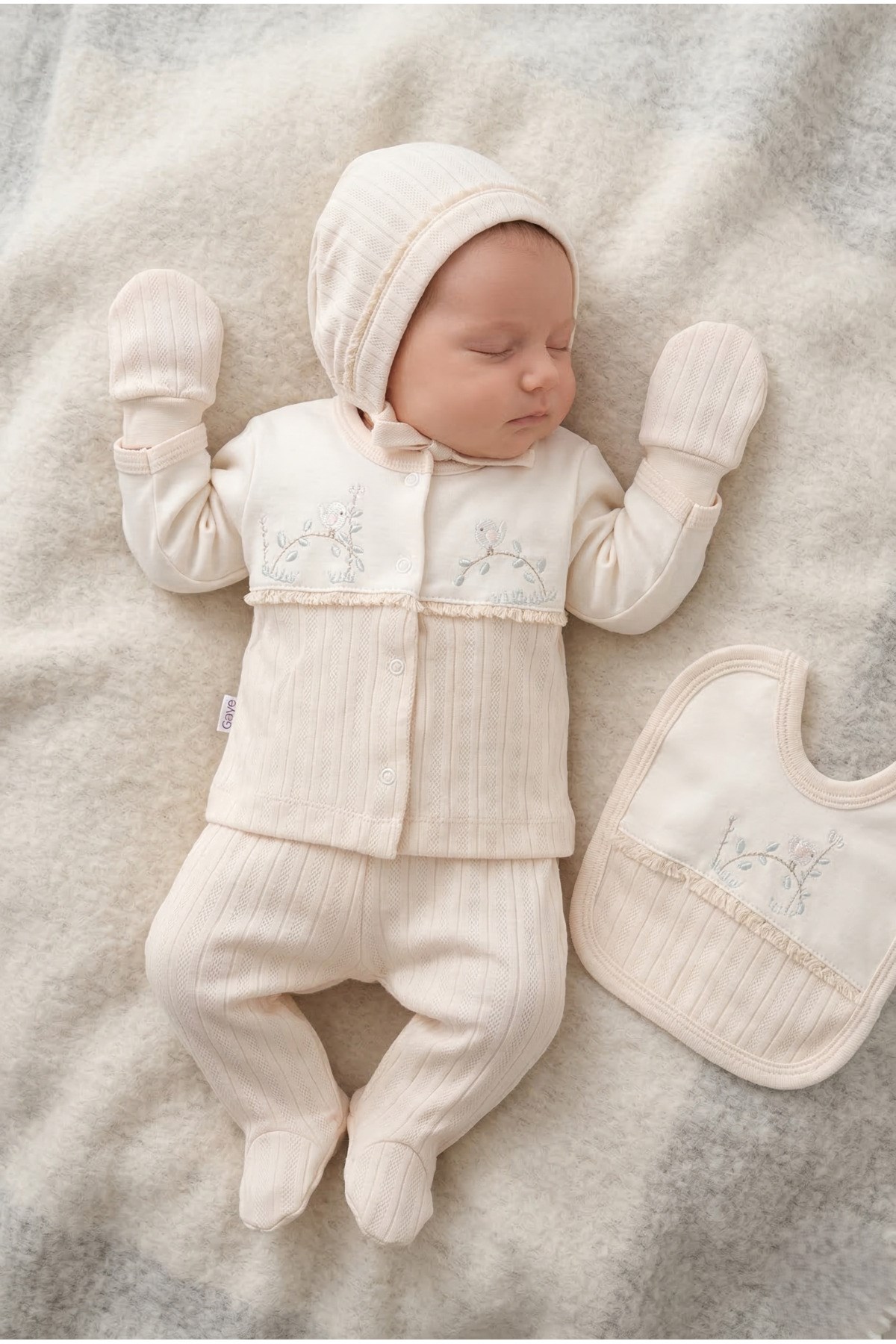 KIZ BEBEK %100 PAMUK DALDA KUŞ 5'Lİ YENİDOĞAN HASTANE ÇIKIŞI ZIBIN SETİ