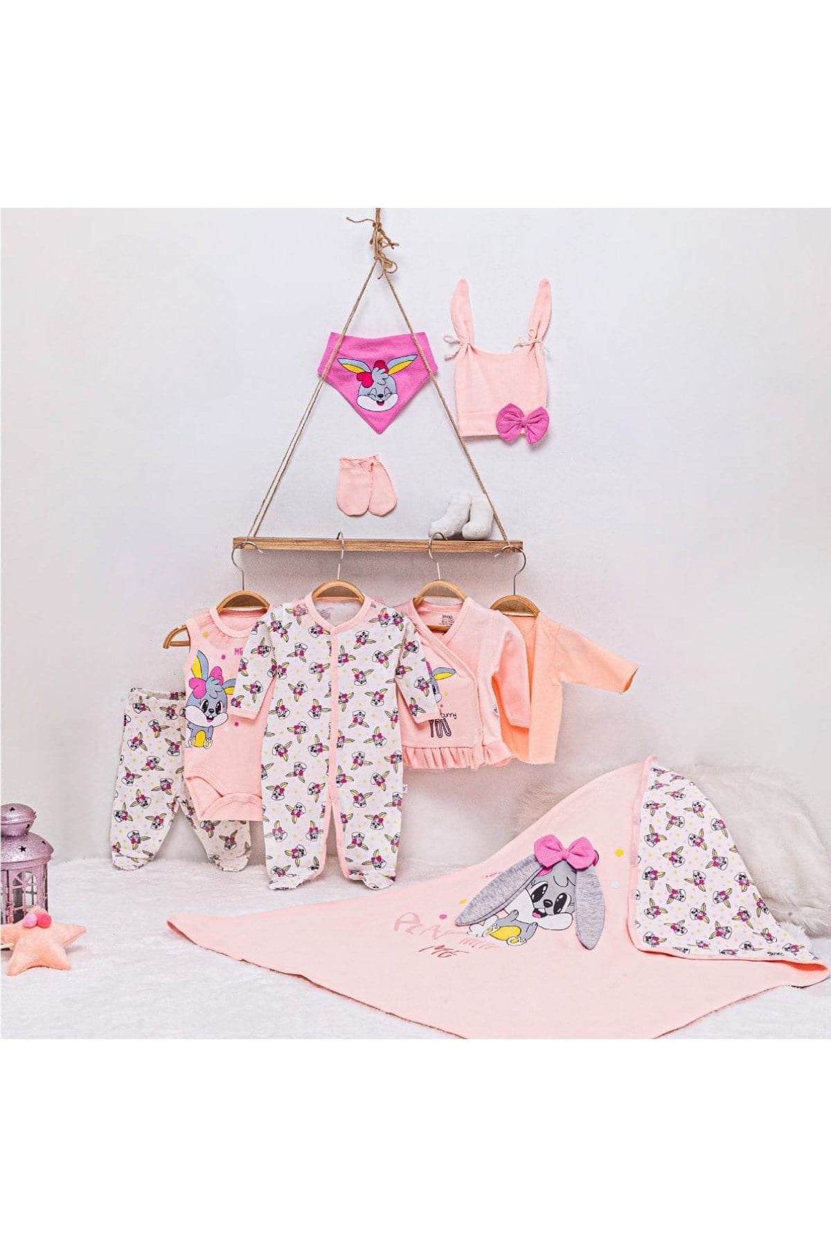 KIZ BEBEK BUNNY TULUMLU 10'LU YENİDOĞAN HASTANE ÇIKIŞI ZIBIN SETİ
