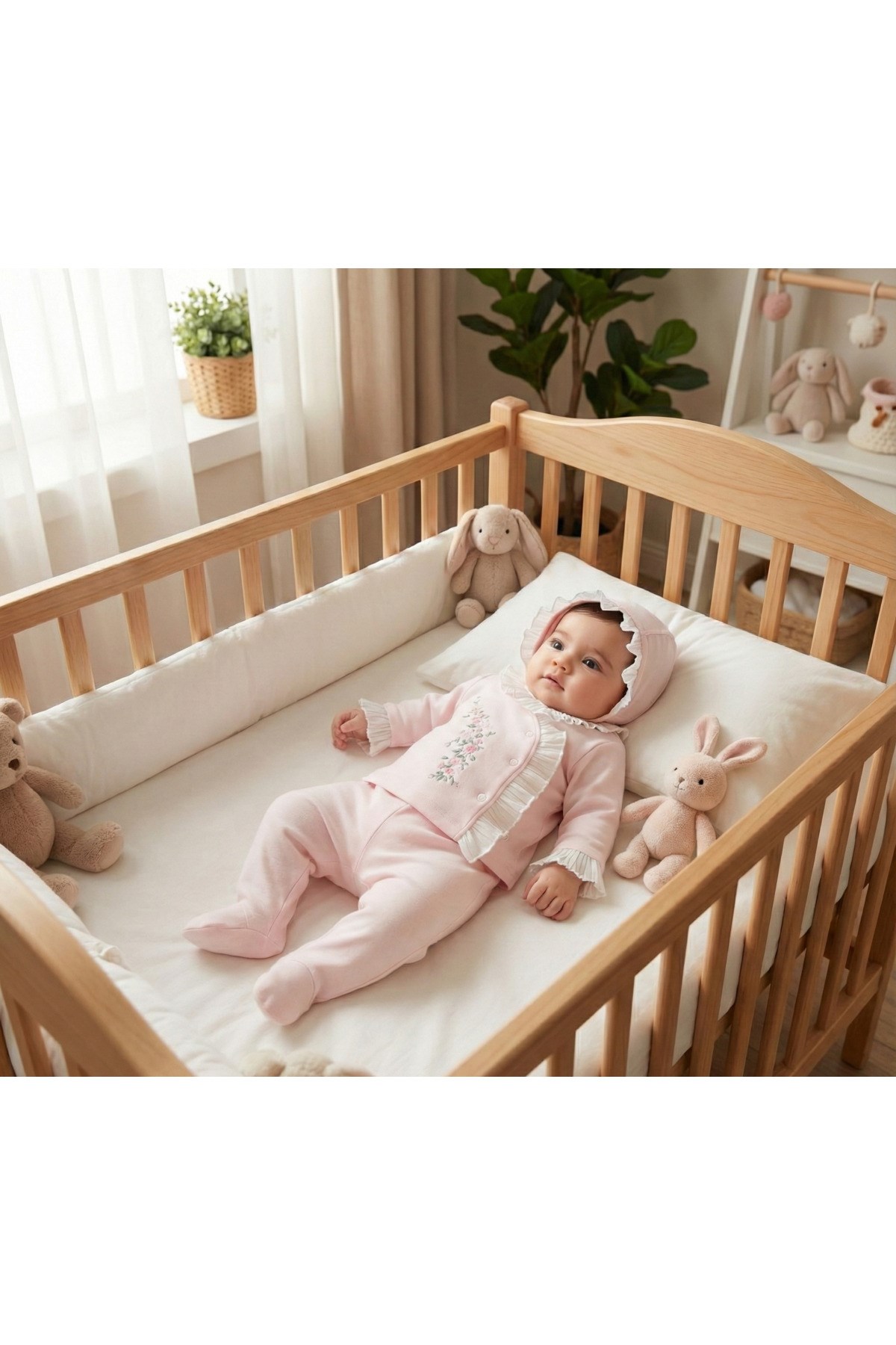 KIZ BEBEK ÇİÇEK NAKIŞLI ELEGANT 0-3 AY 10'LU YENİDOĞAN HASTANE ÇIKIŞI ZIBIN SETİ KUTULU