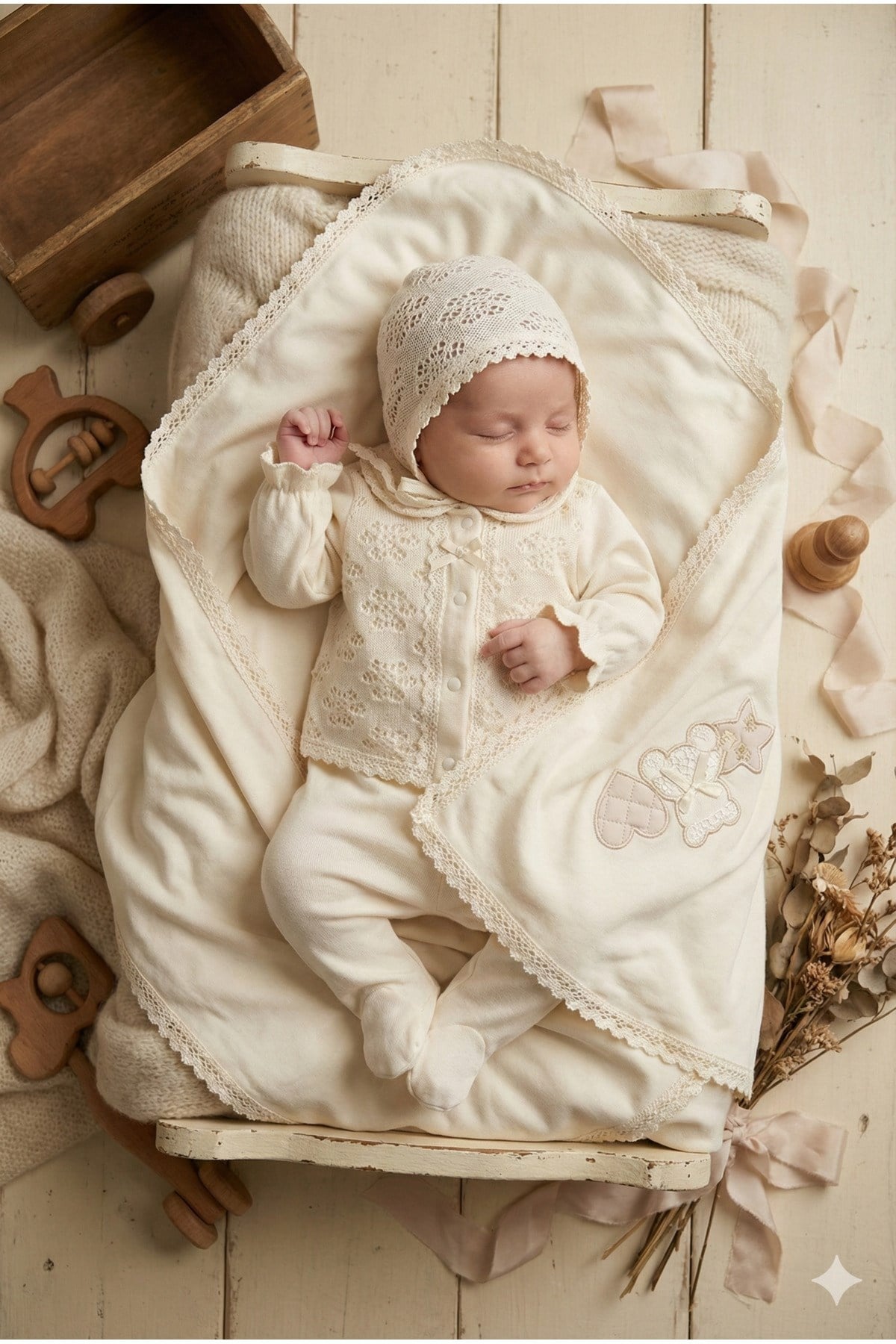 KIZ BEBEK DANTELLİ 10'LU YENİDOĞAN HASTANE ÇIKIŞI ZIBIN SETİ KUTULU