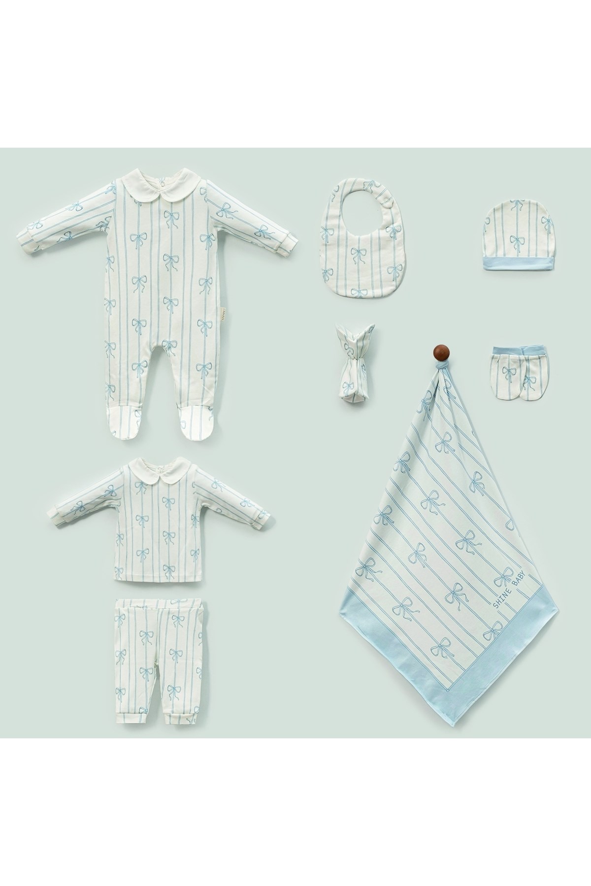 KIZ BEBEK FİYONKLU ÇİZGİLİ 8'Lİ YENİDOĞAN HASTANE ÇIKIŞI ZIBIN SETİ