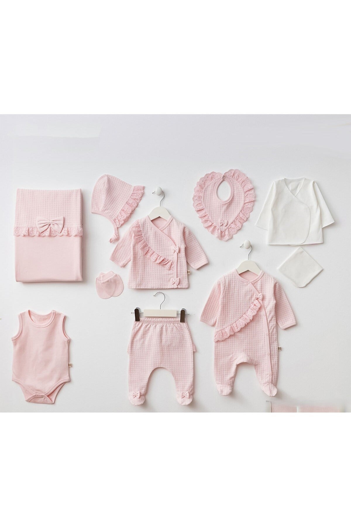 KIZ BEBEK FİYONKLU WAFFLE 0-3 AY 10'LU YENİDOĞAN HASTANE ÇIKIŞI ZIBIN SETİ KUTULU