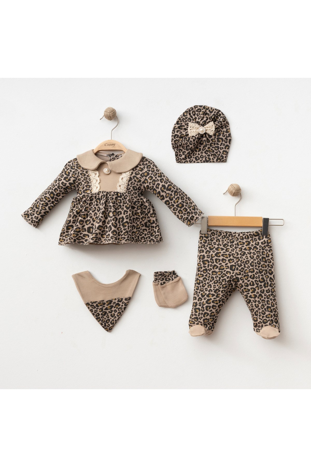 KIZ BEBEK LEOPARLI 5'Lİ YENİDOĞAN HASTANE ÇIKIŞI ZIBIN SET