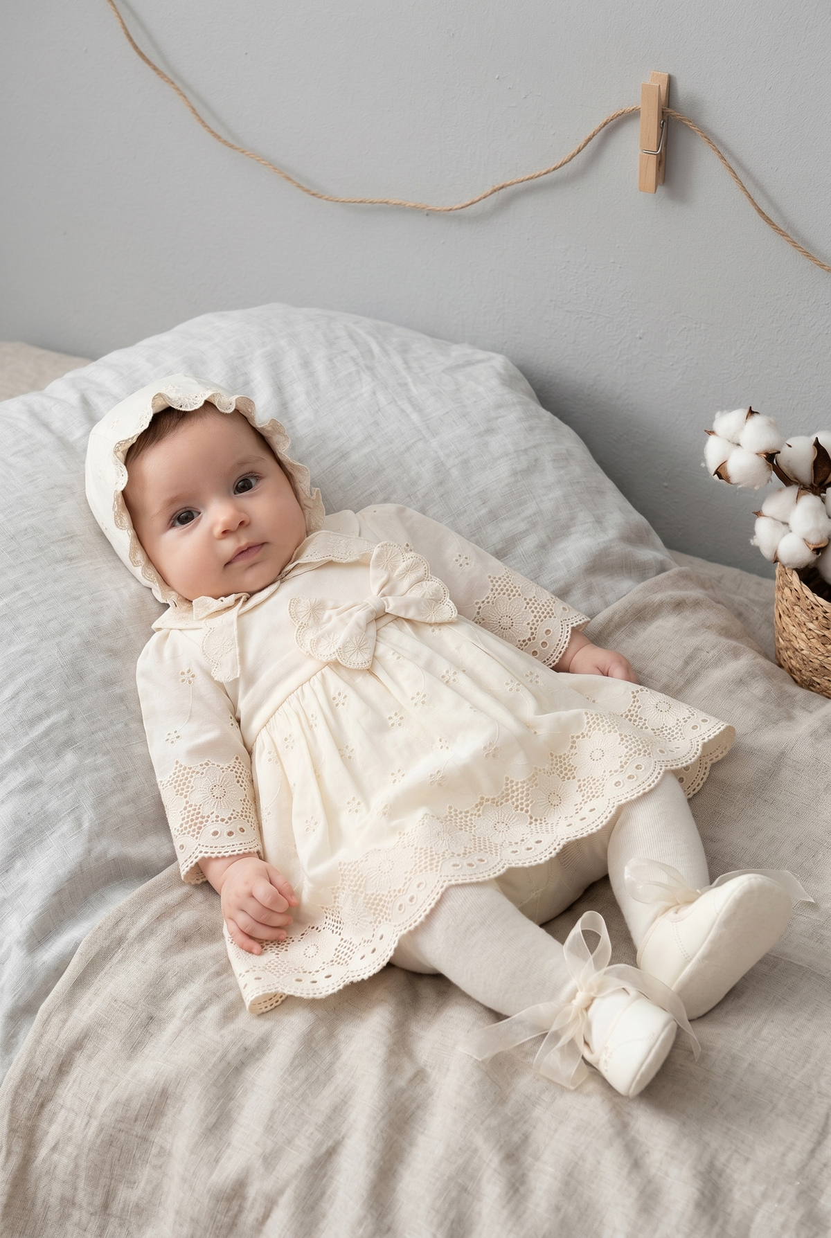 Kız Bebek Manolya 4'lü Premium %100 Pamuk Mevlüt Seti 0-3/3-6 Ay Yenidoğan Kız Bebek Elbisesi
