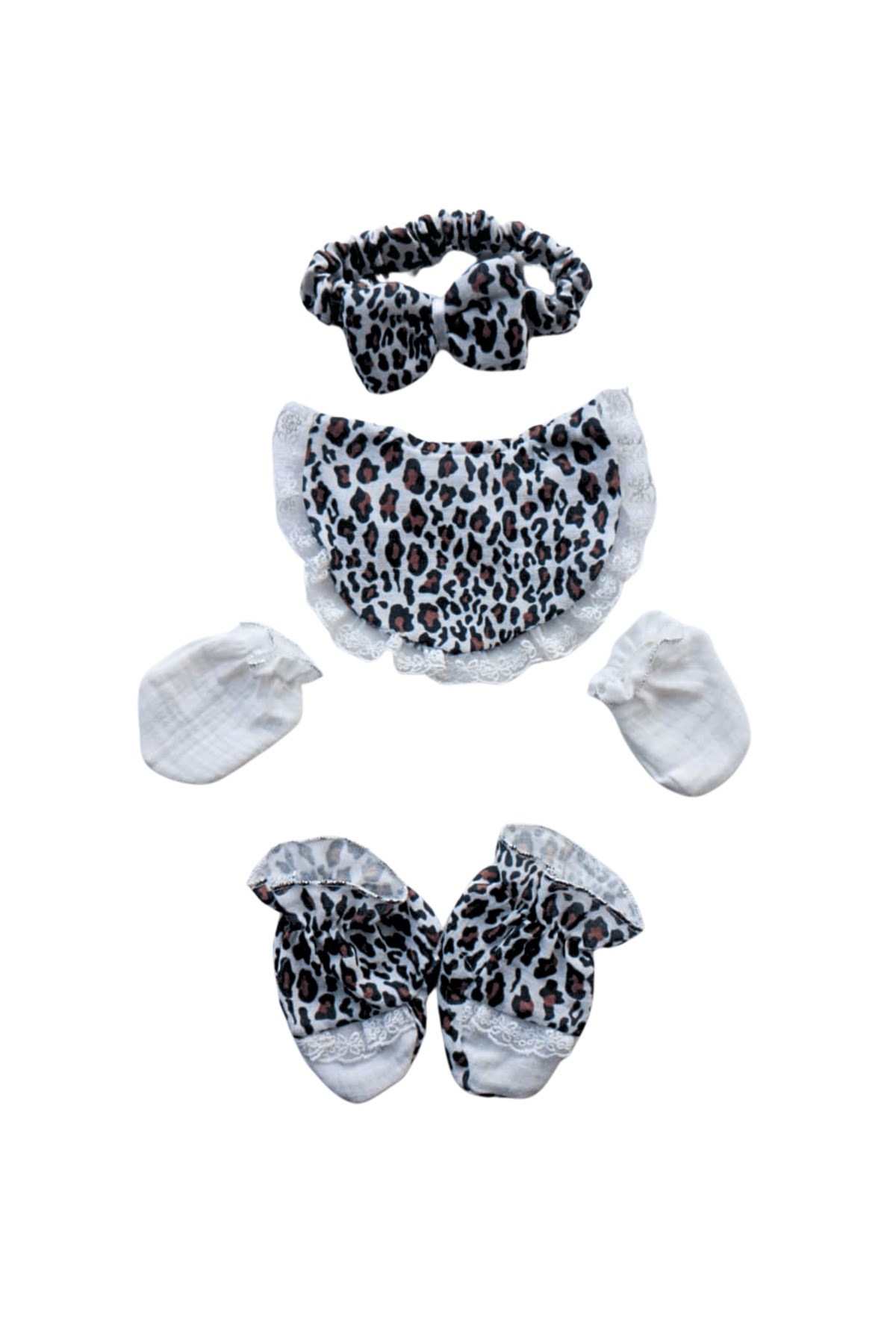 KIZ BEBEK MÜSLİN LEOPAR DESENLİ %100 PAMUK 10'LU YENİDOĞAN HASTANE ÇIKIŞI ZIBIN SETİ