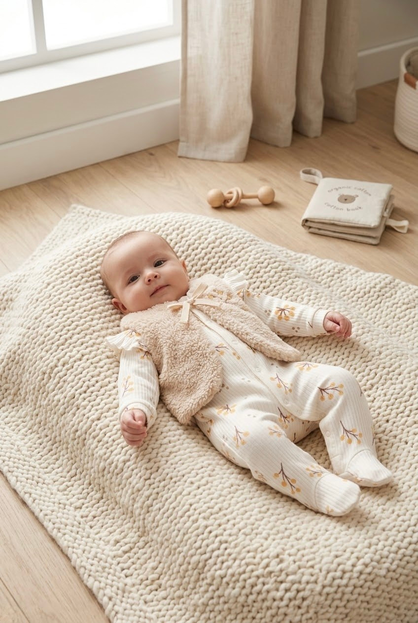 Kız Bebek Peluş Yelekli Tulum 0-3/3-6 Ay Tulum seti Yenidoğan Hastane Çıkışı Bebek Kıyafetleri