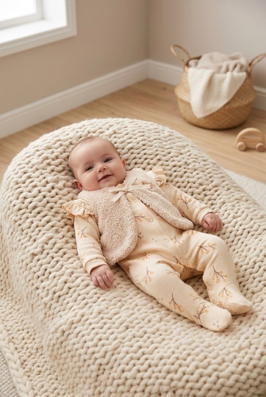 Kız Bebek Peluş Yelekli Tulum 0-3/3-6 Ay Tulum seti Yenidoğan Hastane Çıkışı Bebek Kıyafetleri
